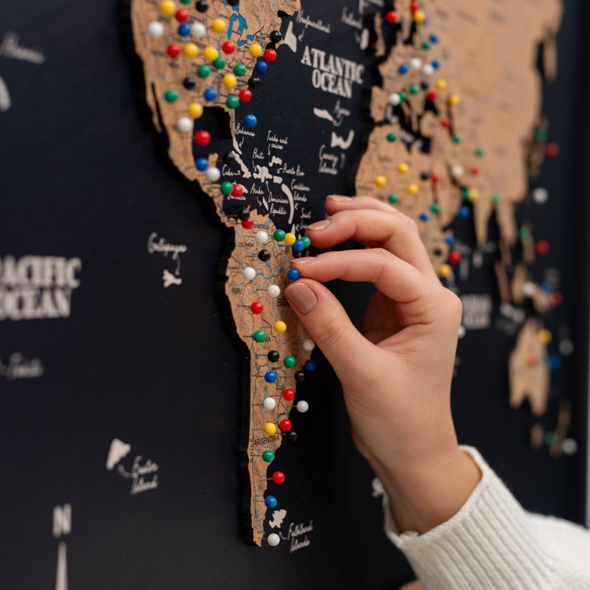 Mapamundi 3D de Madera Un Solo Panel Corcho