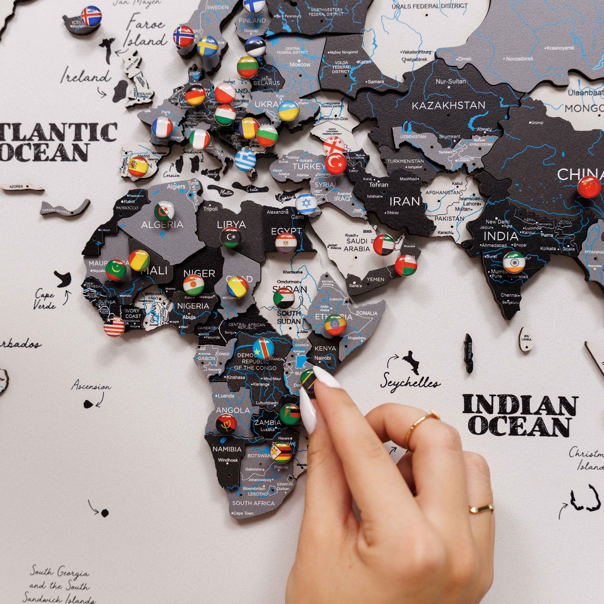 Mapamundi 3D de Madera Un Solo Panel Nordik