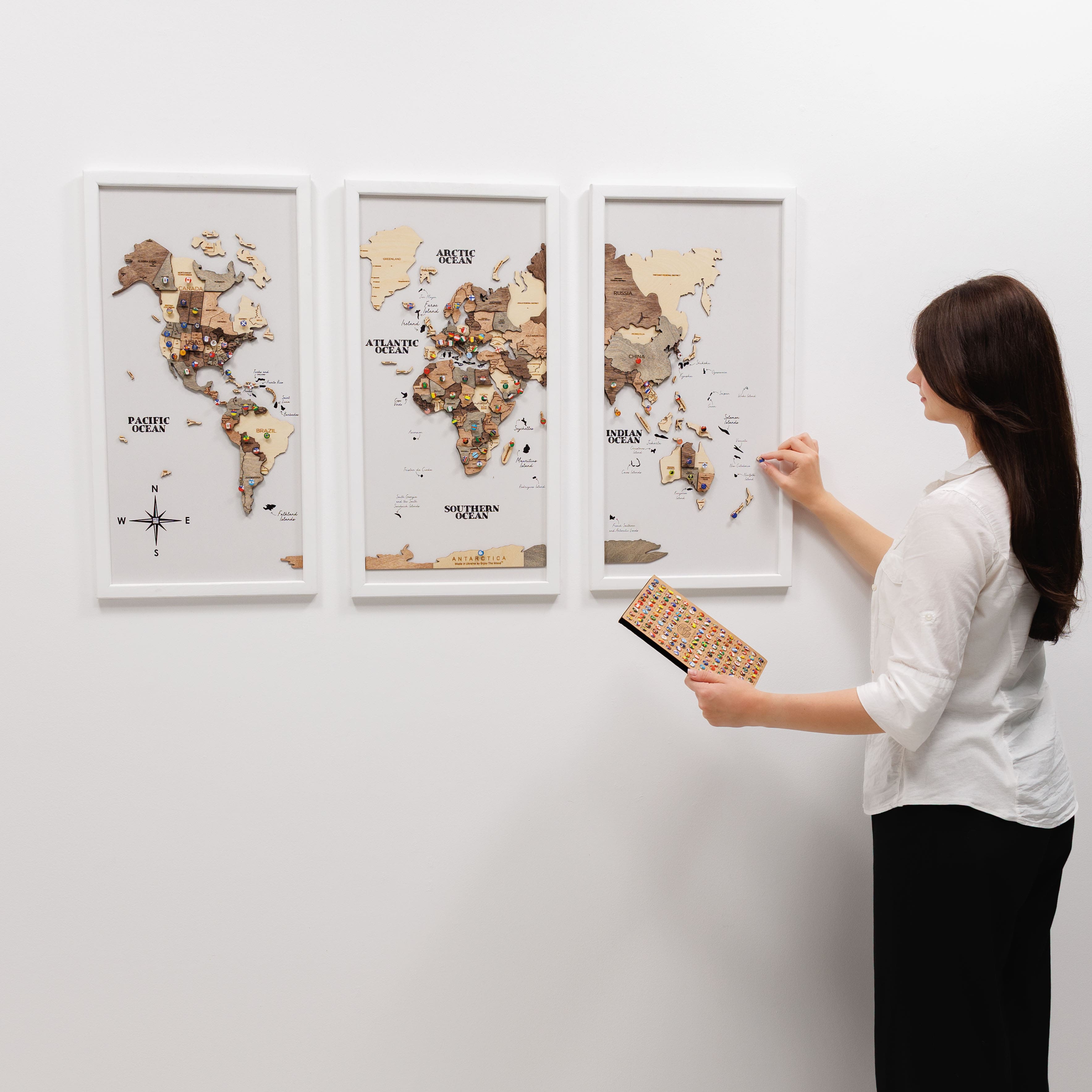 Mapamundi 3D de Madera Tríptico Smokey