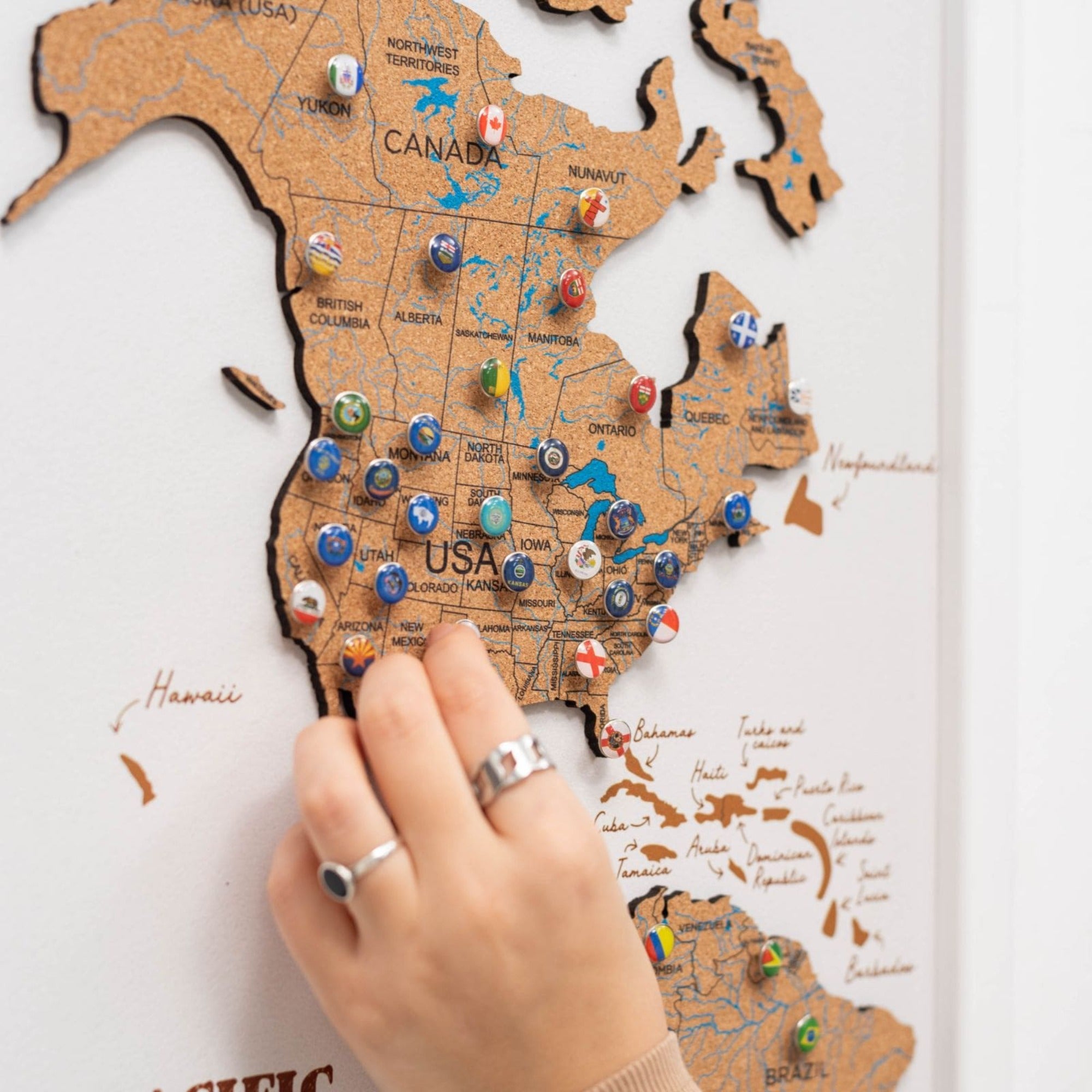 Mapamundi 3D de Madera Tríptico Blanco