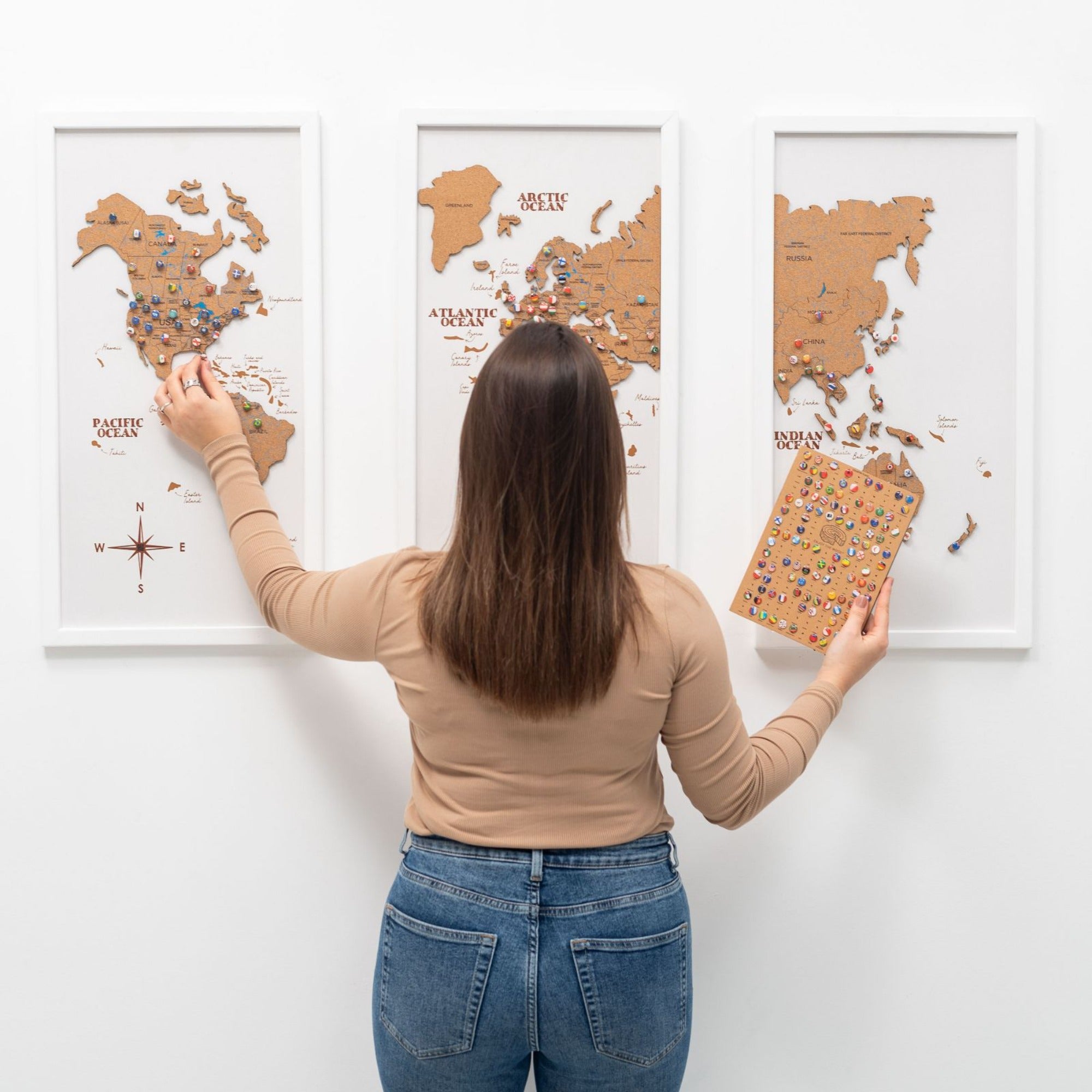 Mapamundi 3D de Madera Tríptico Blanco