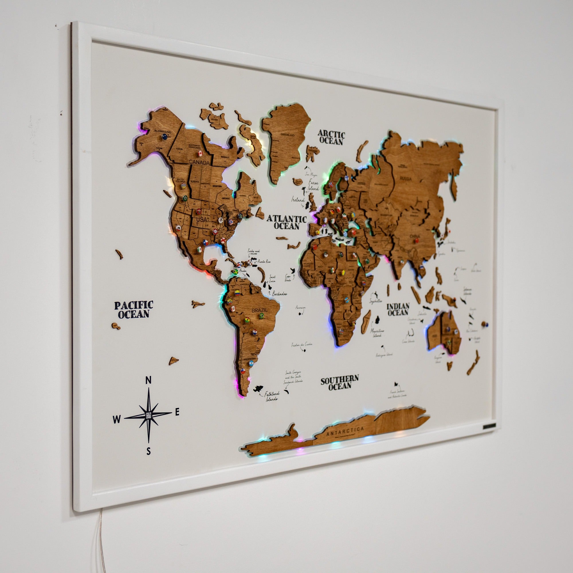 World map with wooden texture on a white background