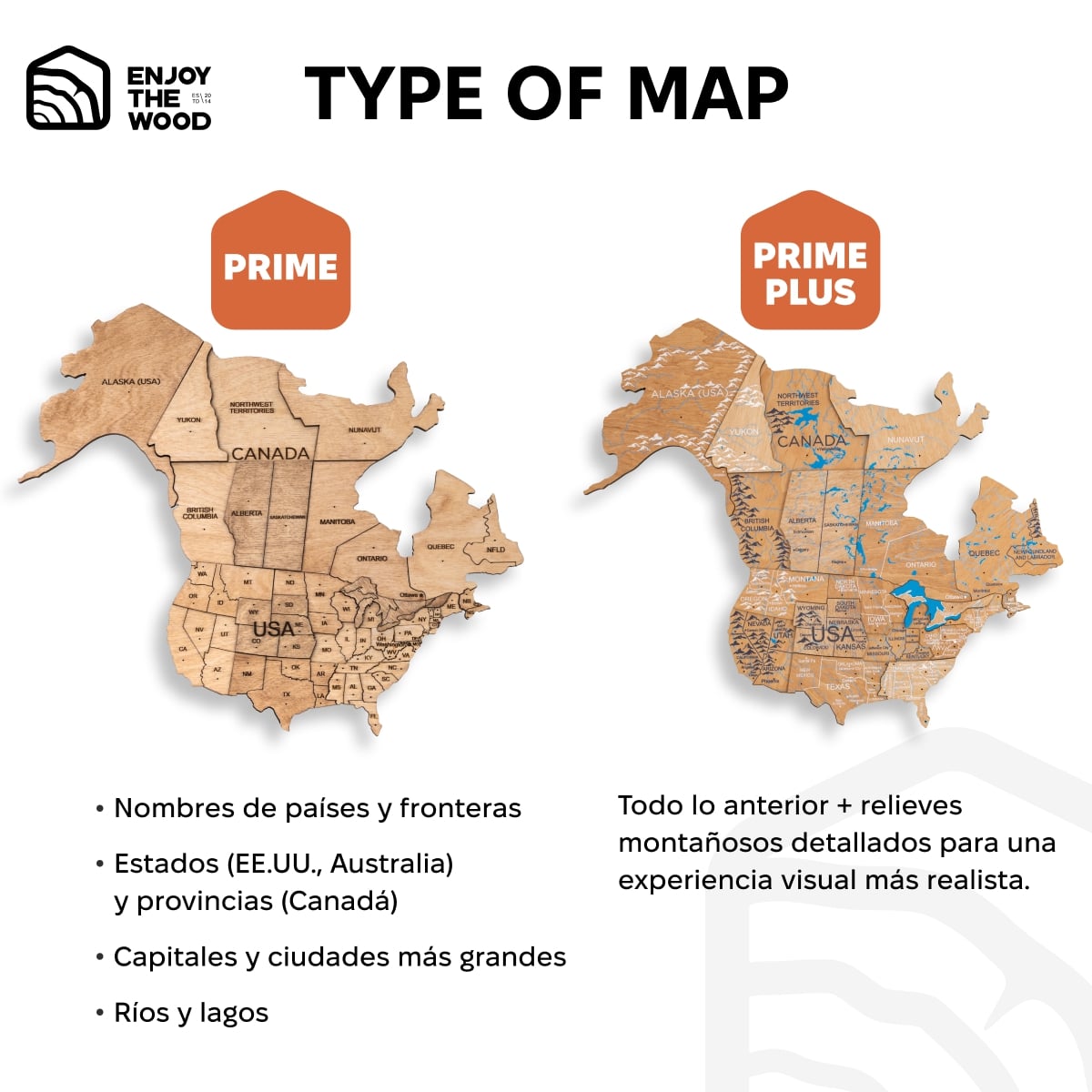Mapamundi 3D de Madera LED 3.0 Claro