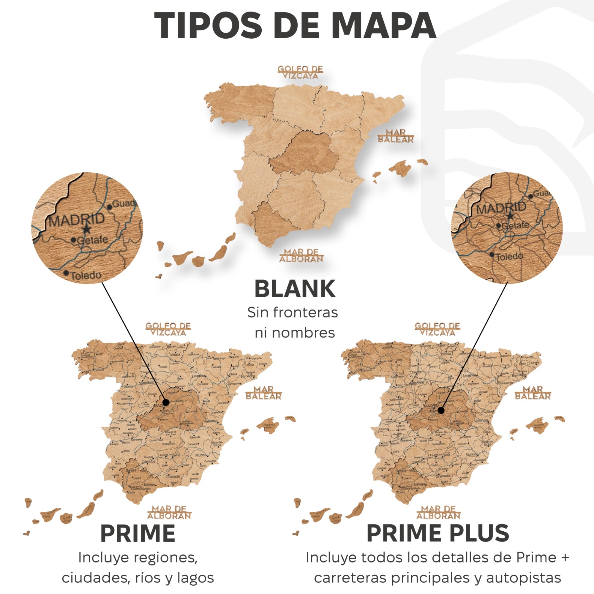 Mapa de España Madera - Dorado