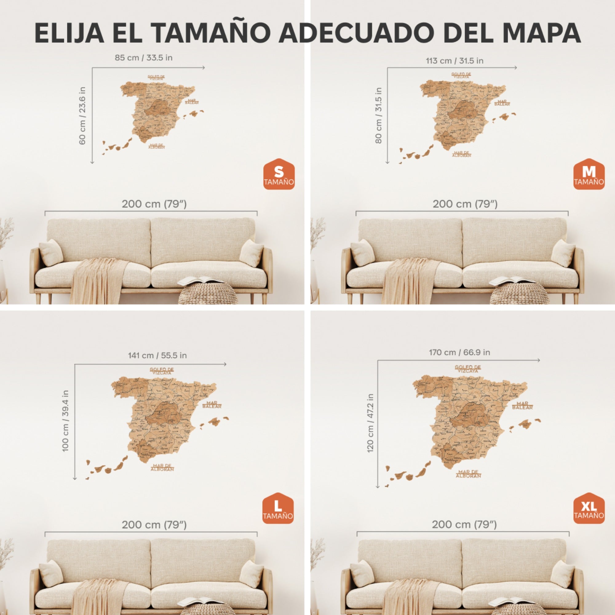Mapa de España Madera - Dorado