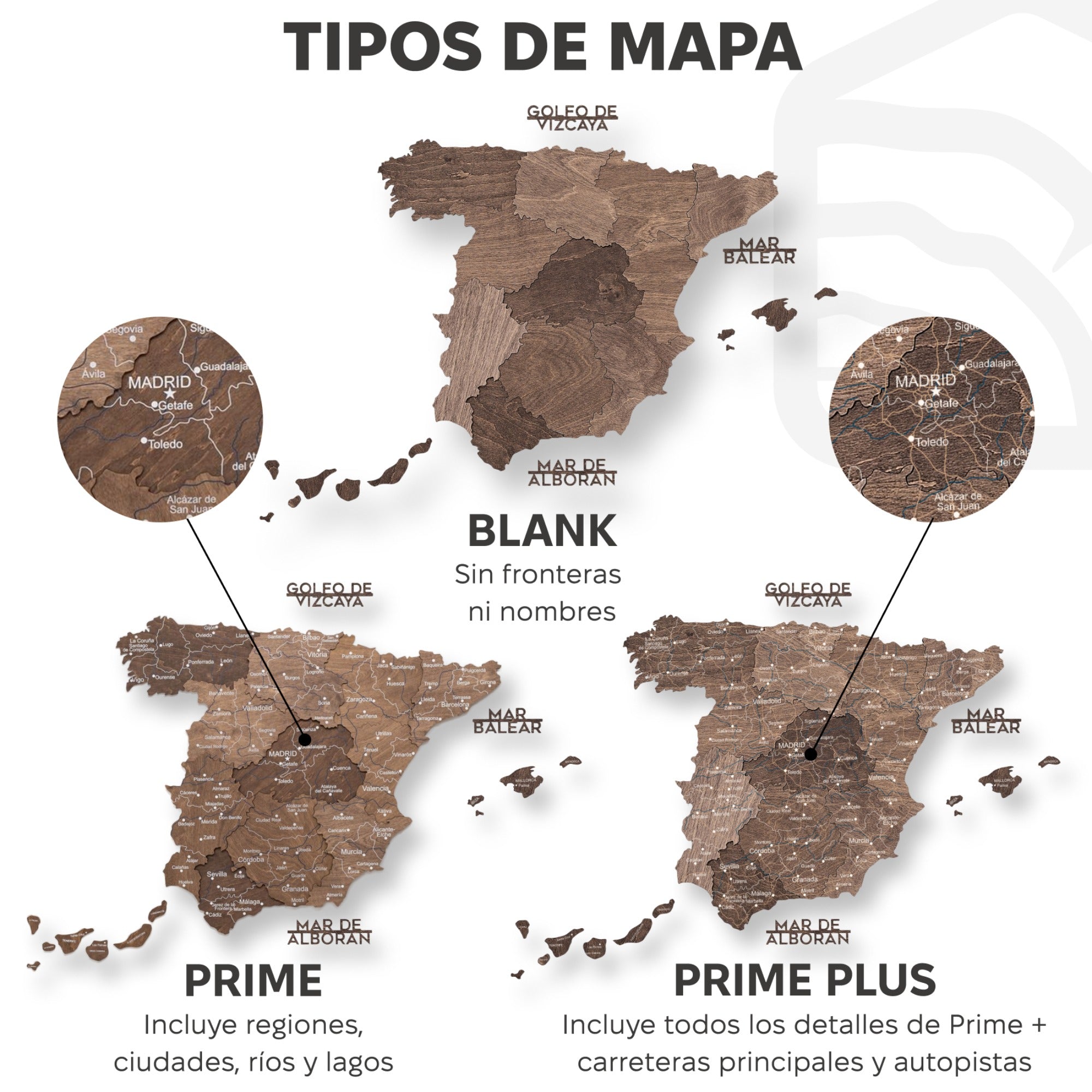 Mapa de España Madera - Nogal Oscuro