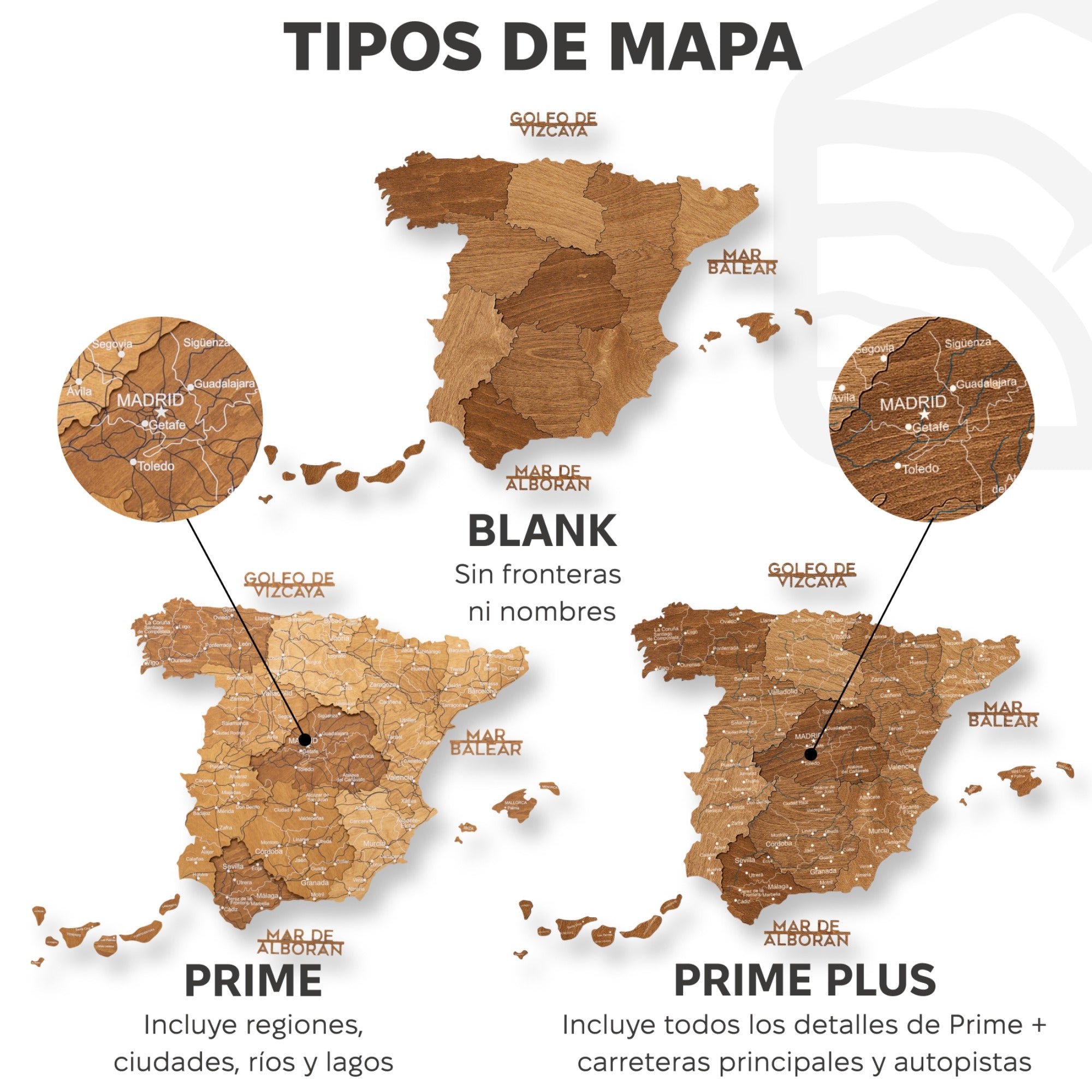 Mapa de España Madera - Roble Natural
