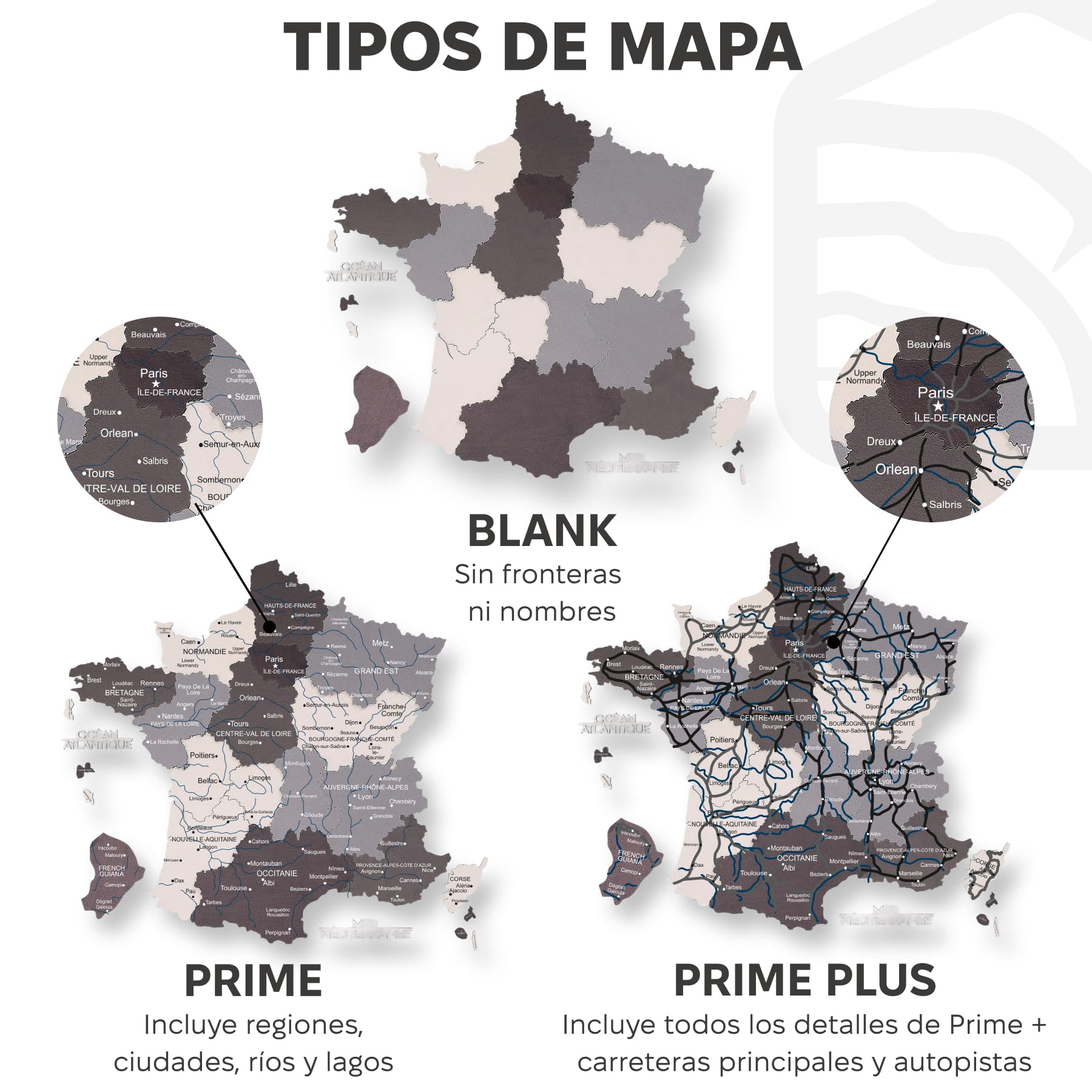 Mapa de Francia Madera Nordik