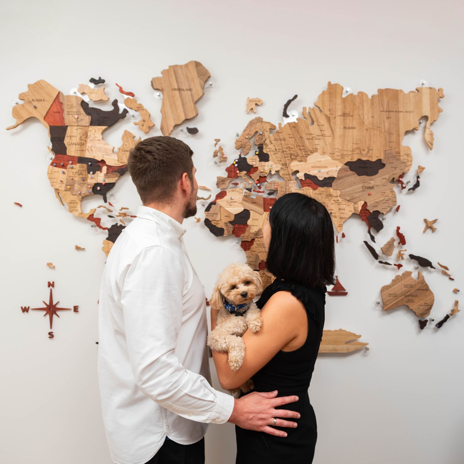 world wooden light up map