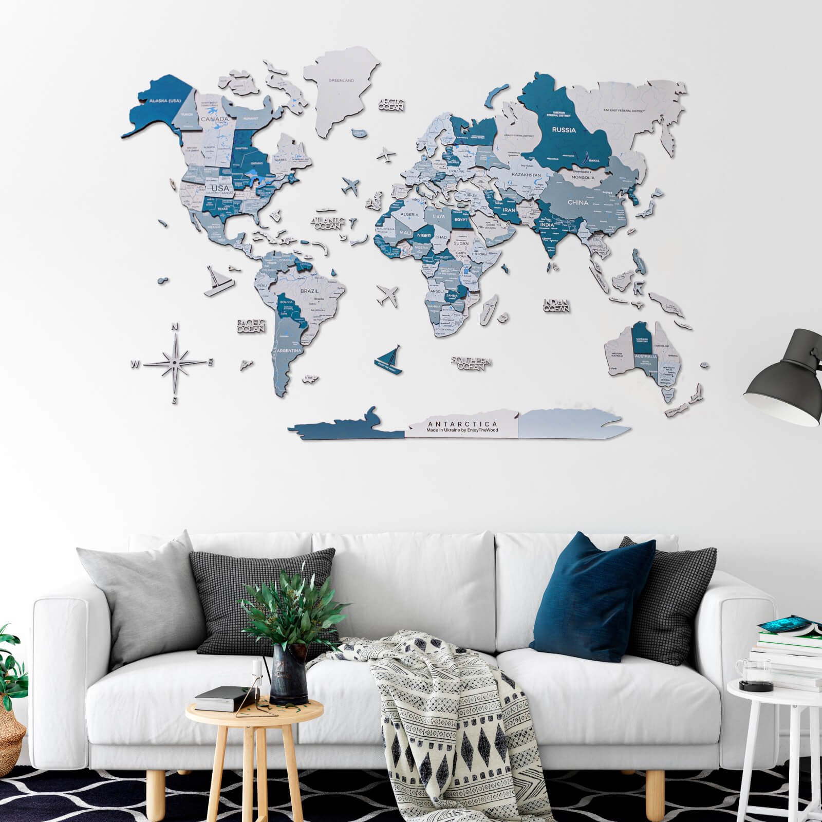 Mapa Mundi de Madera 3D Aqua