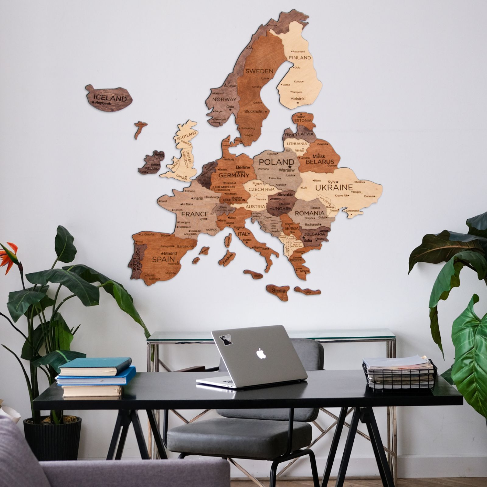 Mapa de Europa 3D de Madera Multicolor