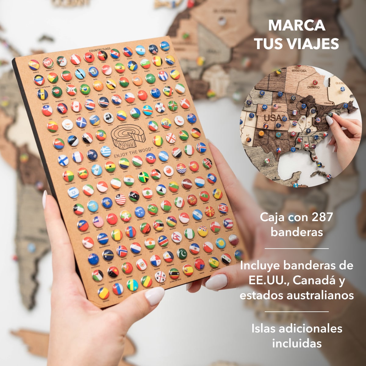 Mapa Mundi 3D de Madera Smokey