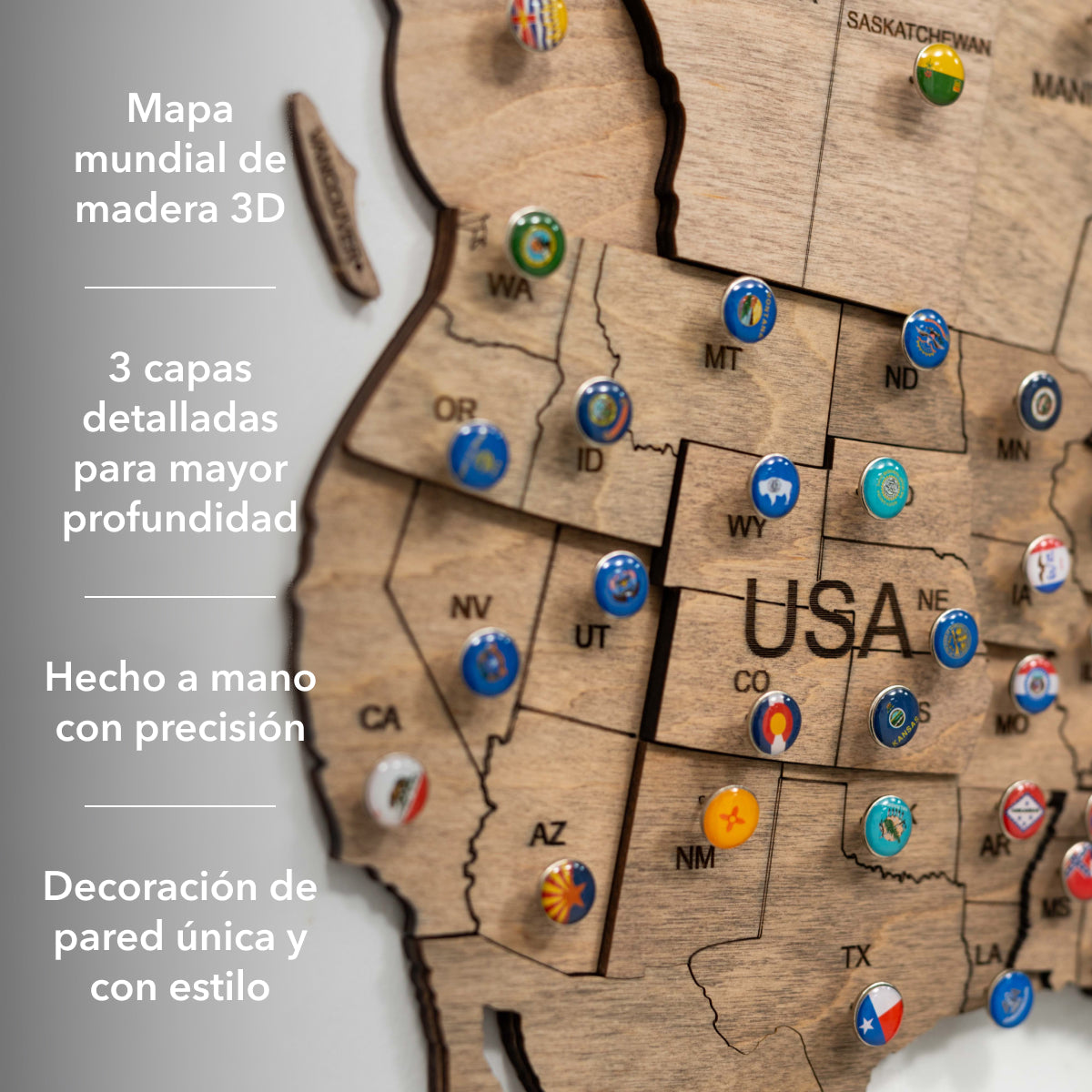 Mapa Mundi 3D de Madera Terra