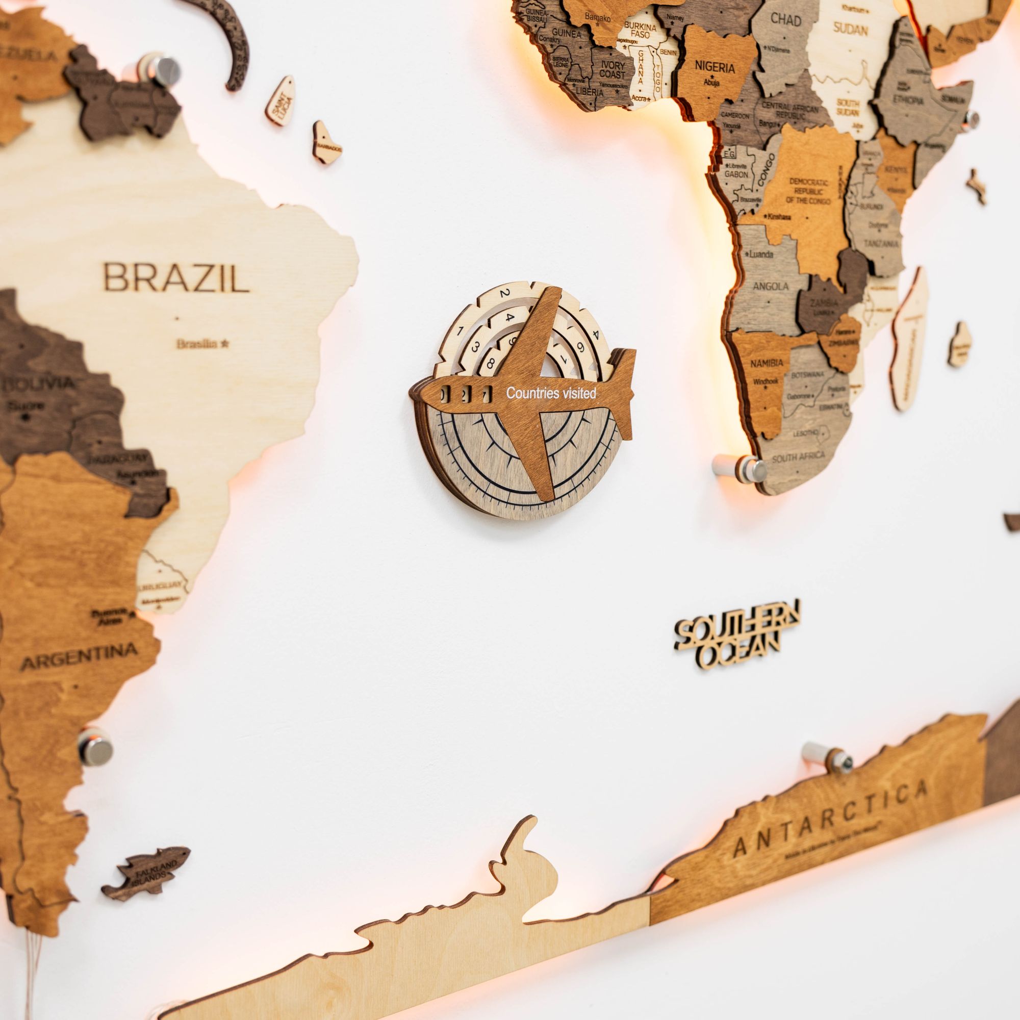 Travel Tracker Mapa Mundi de Madera 3D