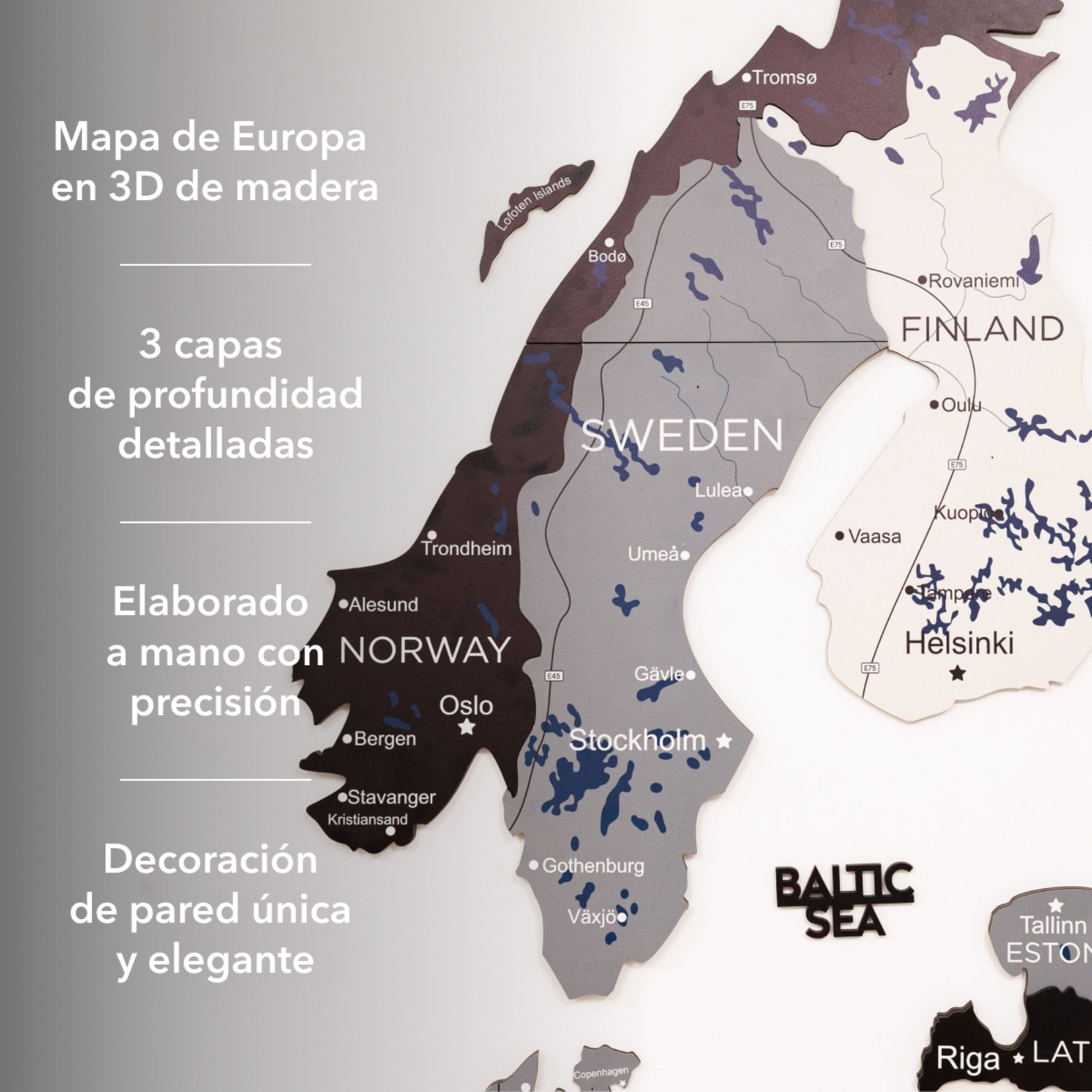 Mapa de Europa 3D de Madera Nordik