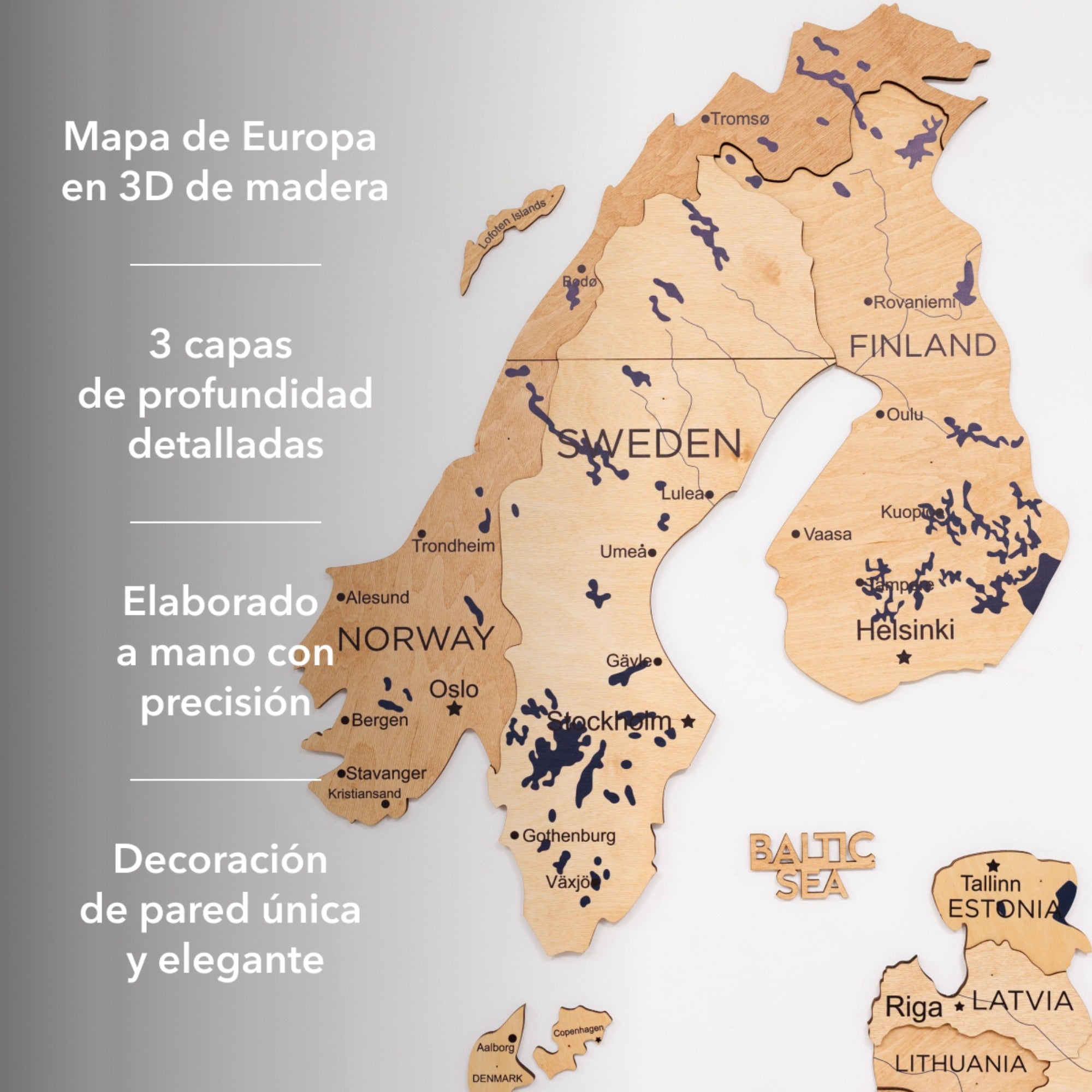 Mapa de Europa 3D de Madera Dorado