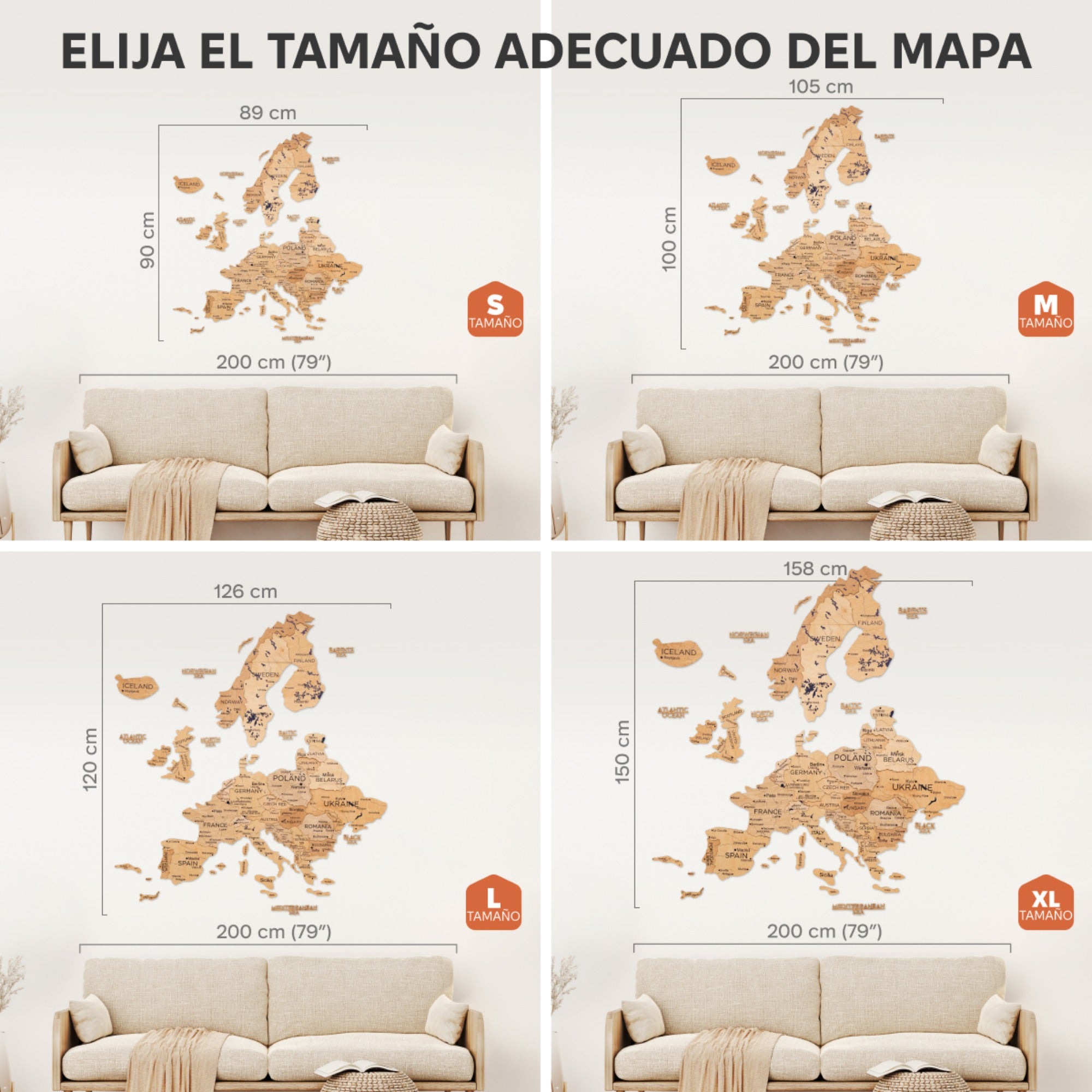 Mapa de Europa 3D de Madera Dorado