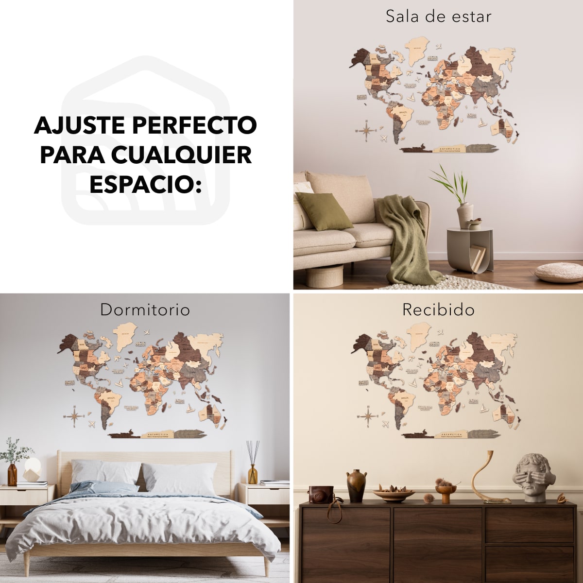 Mapa Mundi 3D de Madera Smokey