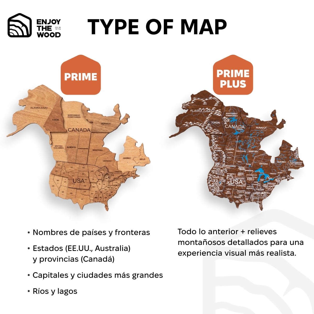 Mapa Mundi 3D de Madera con Luz LED 3.0 Roble