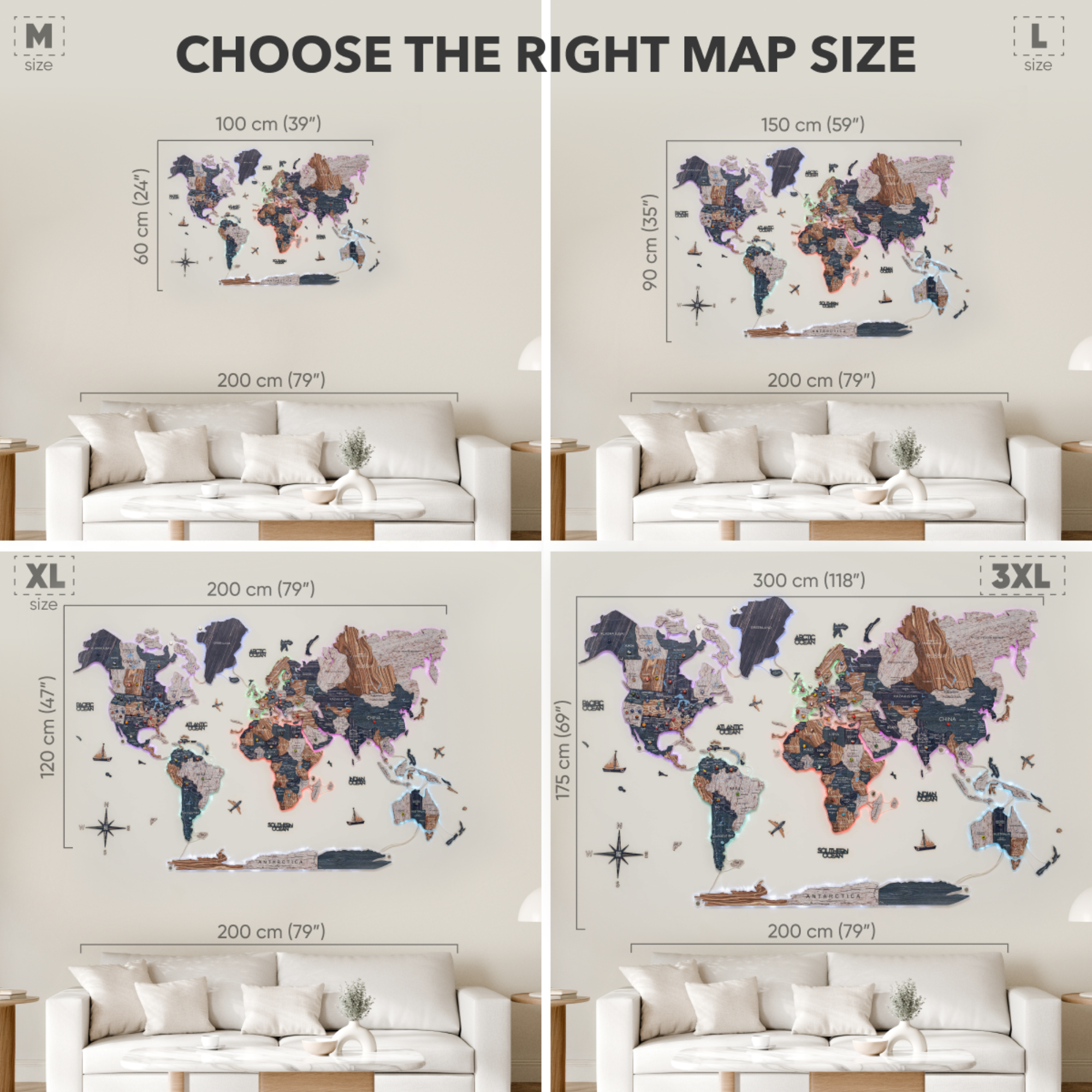 Mapa Mundi 3D de Madera con Luz LED 2.0 Mystery