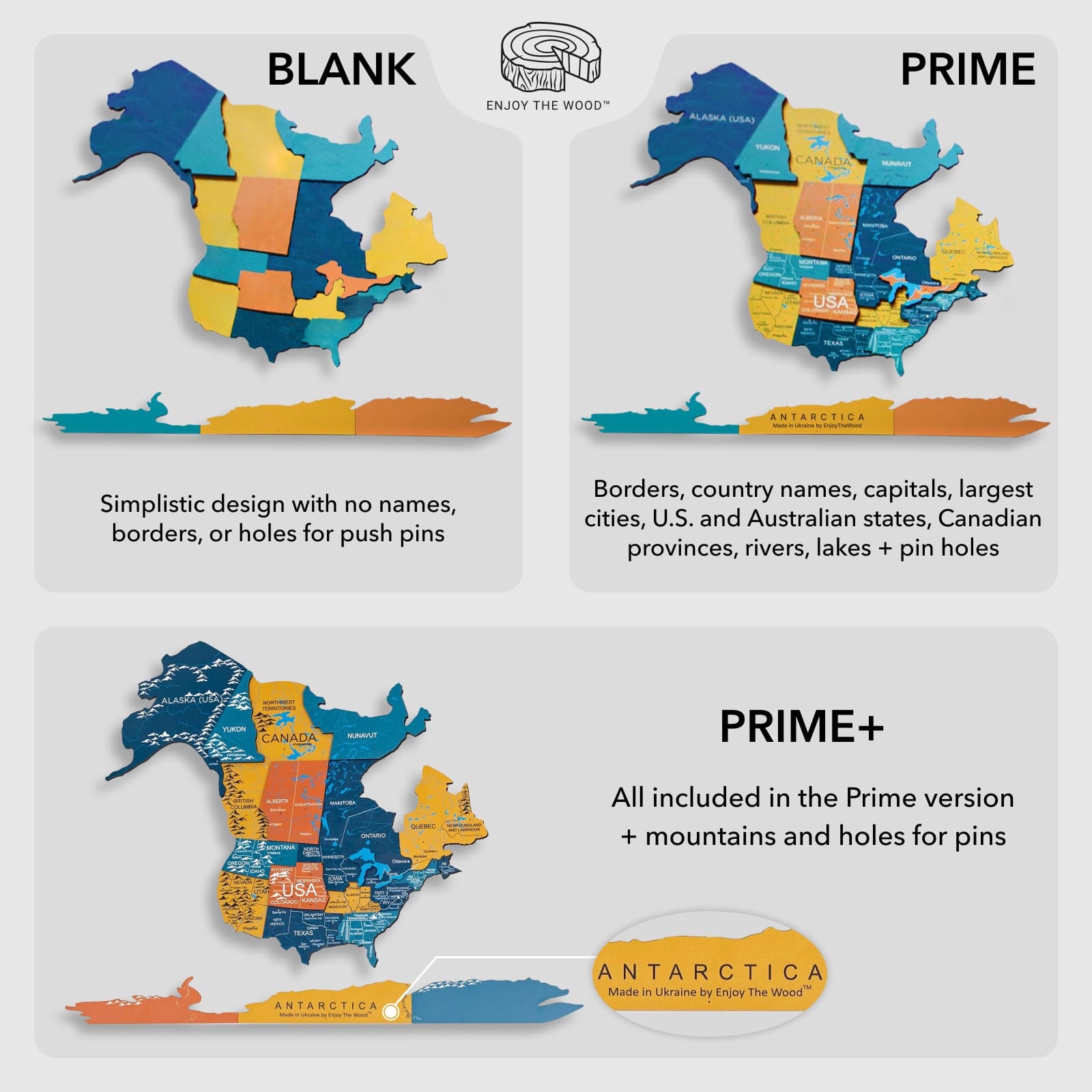 Mapa Mundial 3D Luminoso/Magnético y Colorido de Madera Indie
