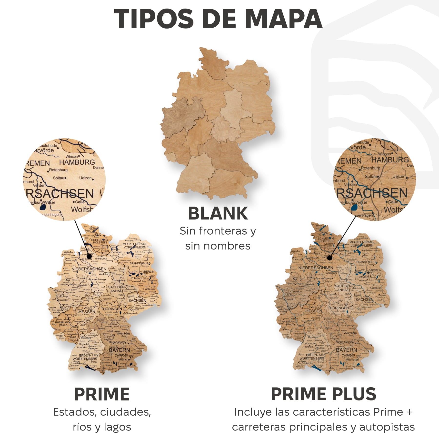 Mapa de Alemania Madera - Dorado