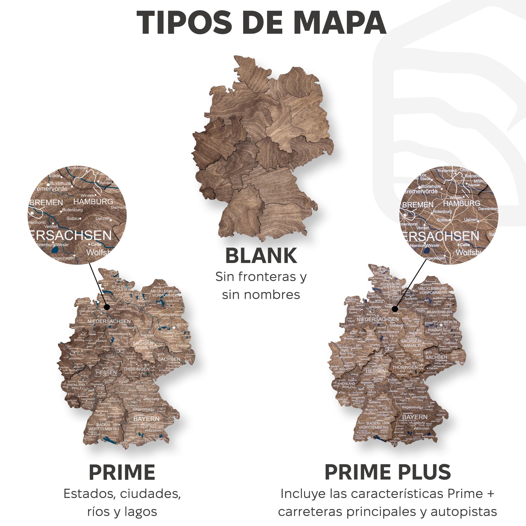 Mapa de Alemania Madera - Nogal Oscuro