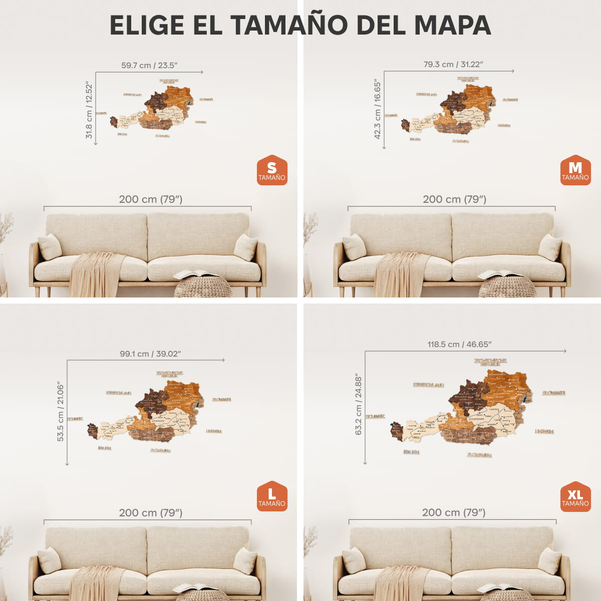 Mapa de Austria Madera - Multicolor