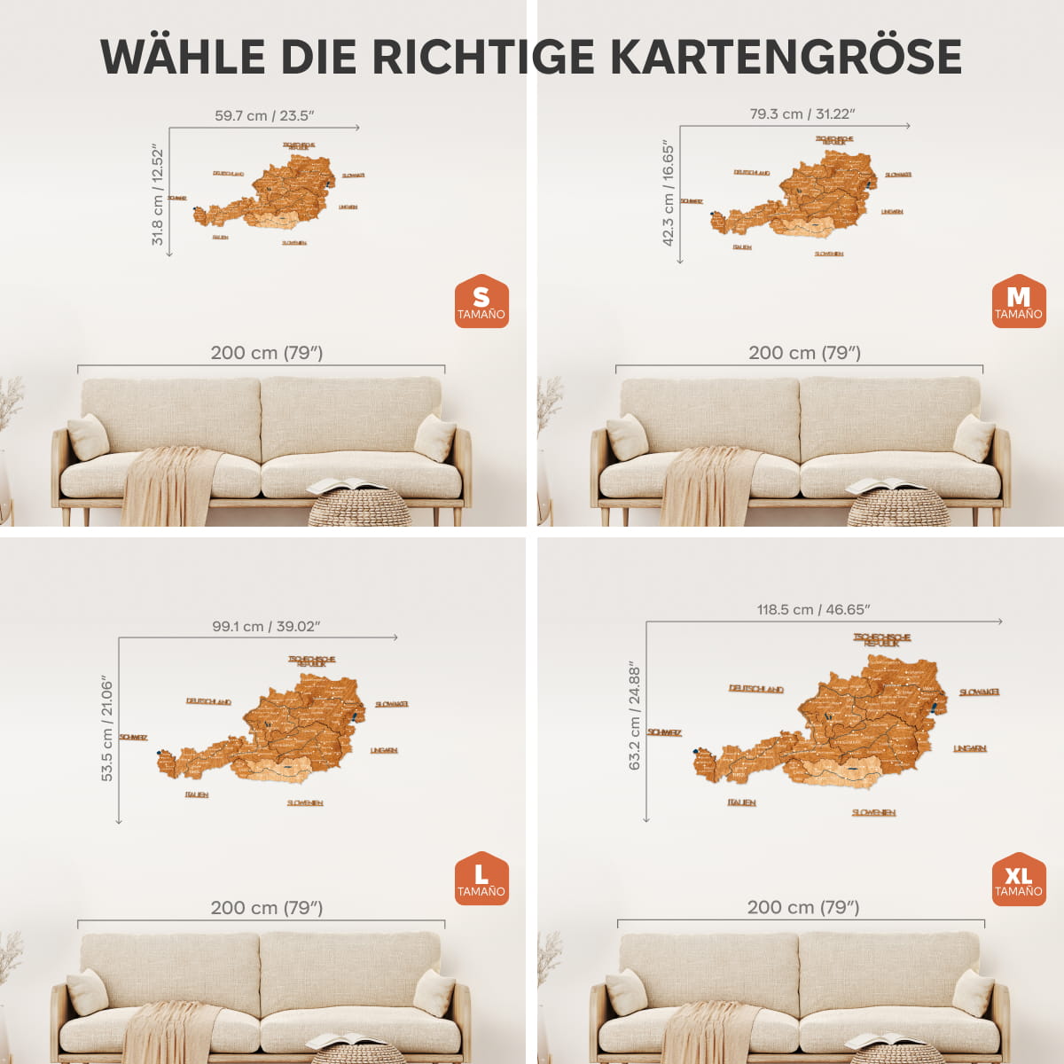 Mapa de Austria Madera - Roble Natural