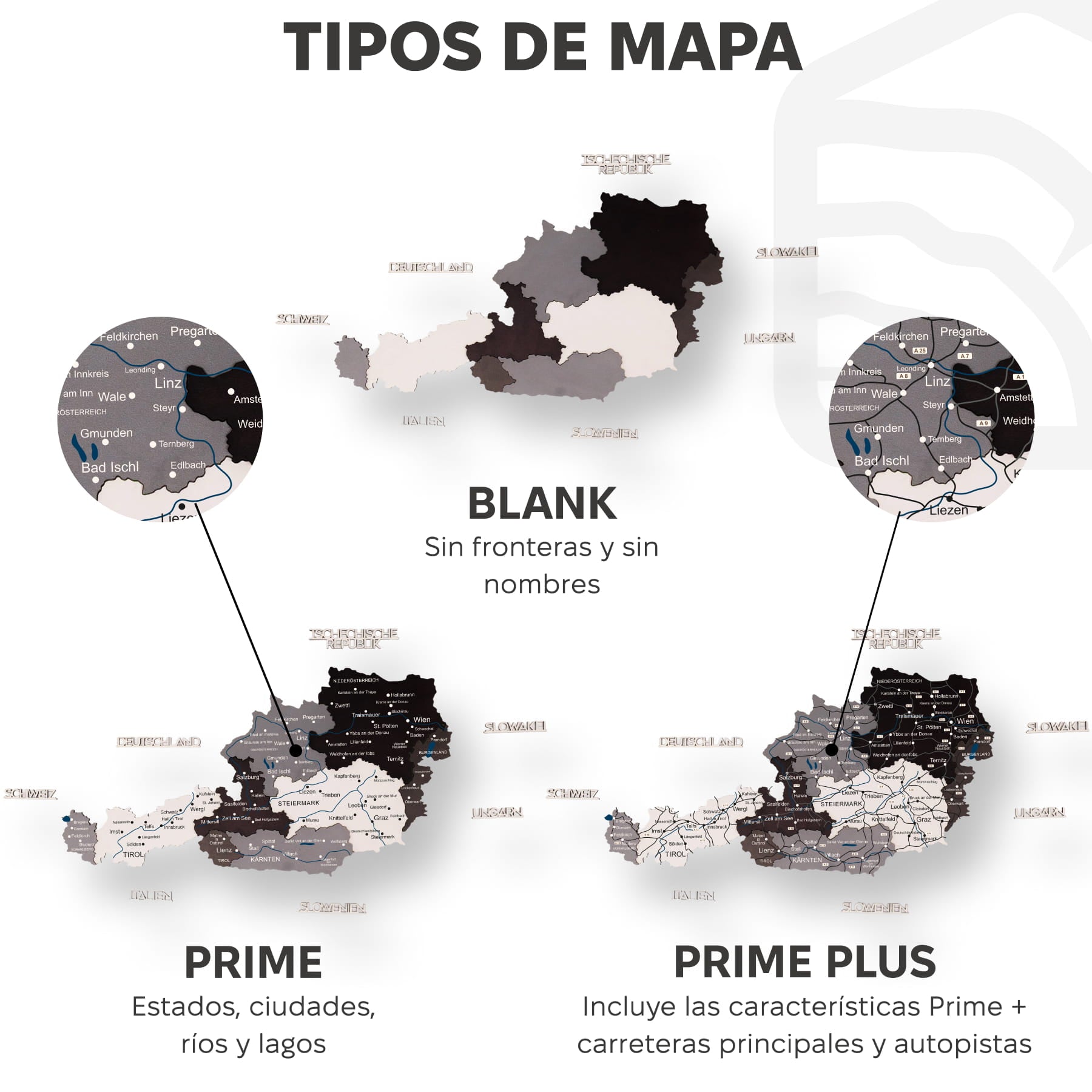 Mapa de Austria Madera - Nordik