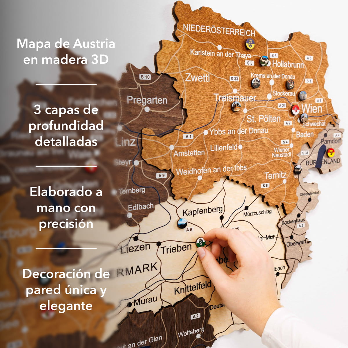 Mapa de Austria Madera - Multicolor