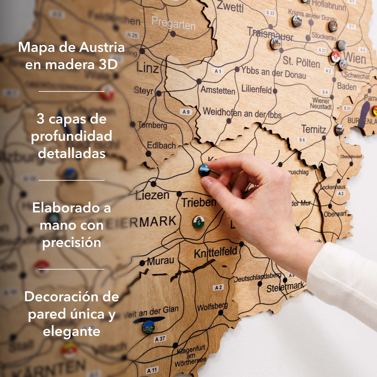 Mapa de Austria Madera - Dorado