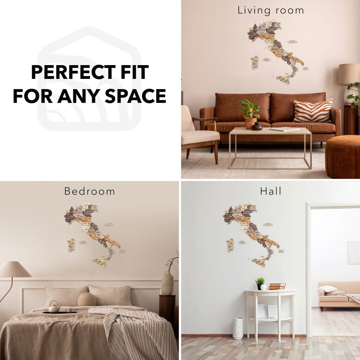 Mapa de Italia Madera - Multicolor