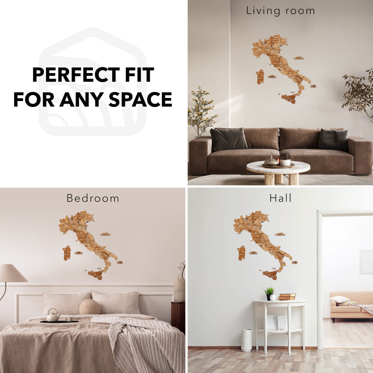 Mapa de Italia Madera - Roble Natural