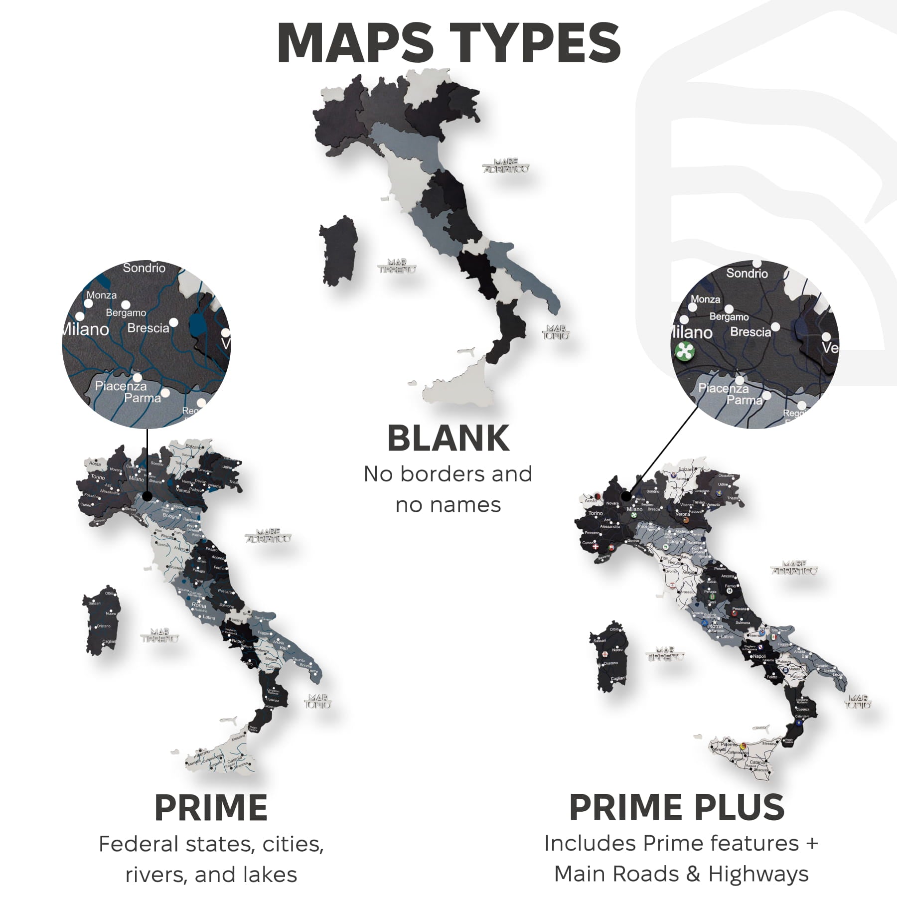 Mapa de Italia Madera - Nordik