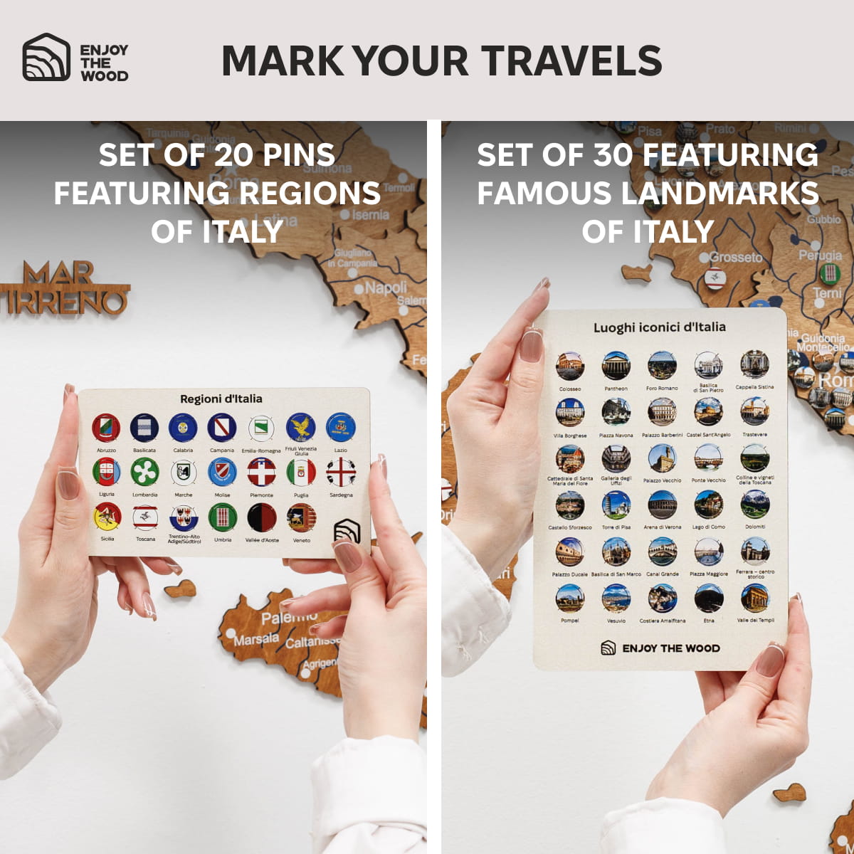 Mapa de Italia Madera - Roble Natural