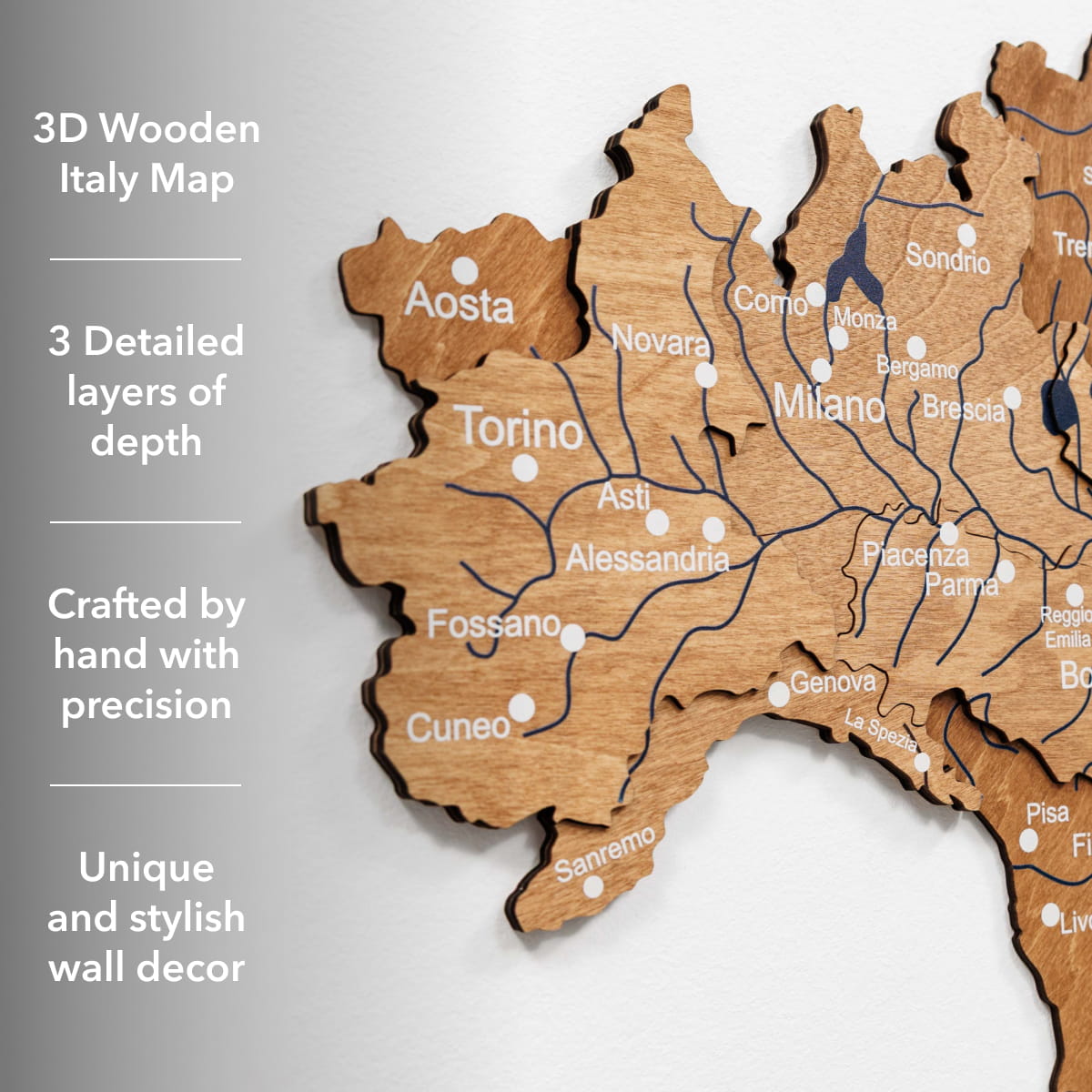 Mapa de Italia Madera - Roble Natural
