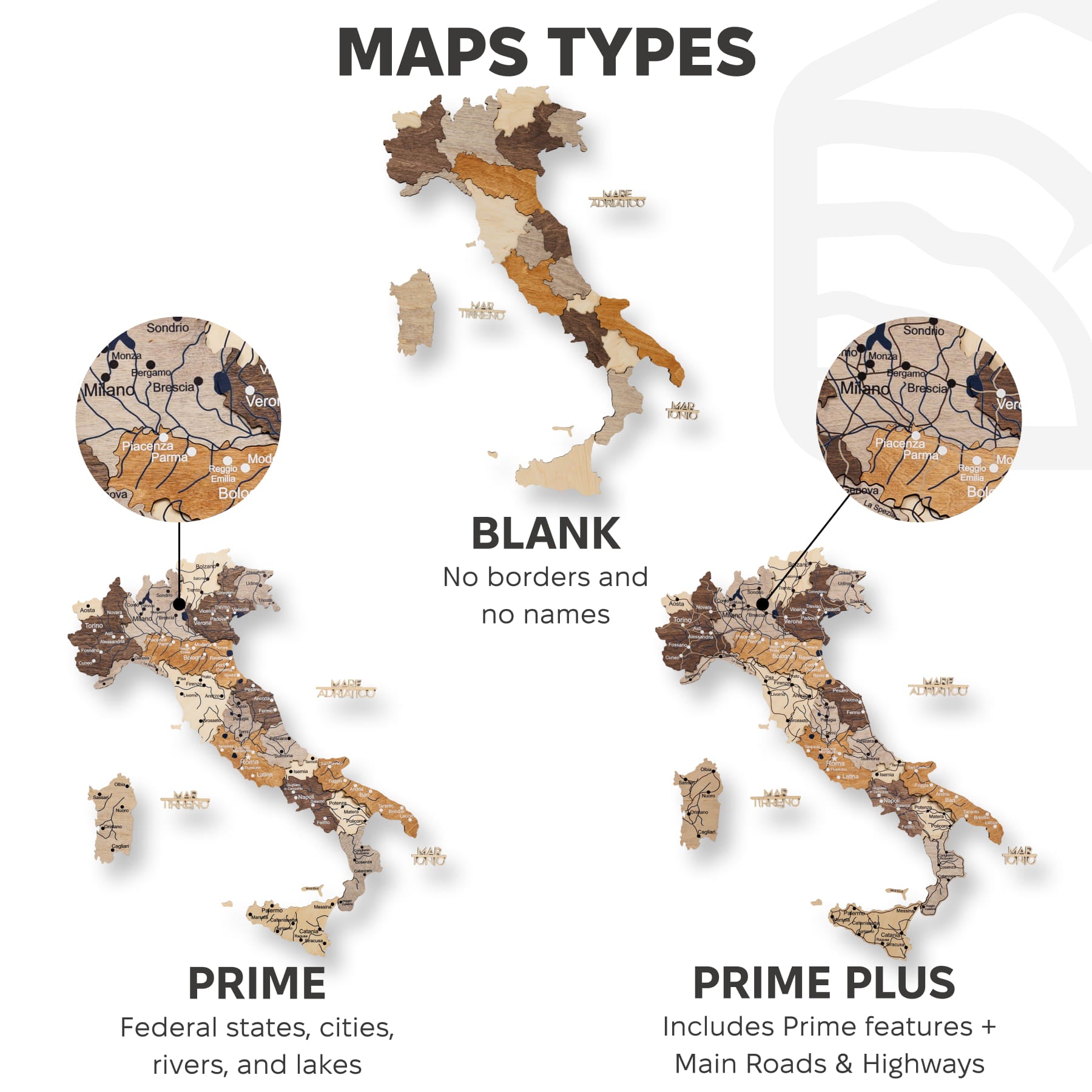 Mapa de Italia Madera - Multicolor