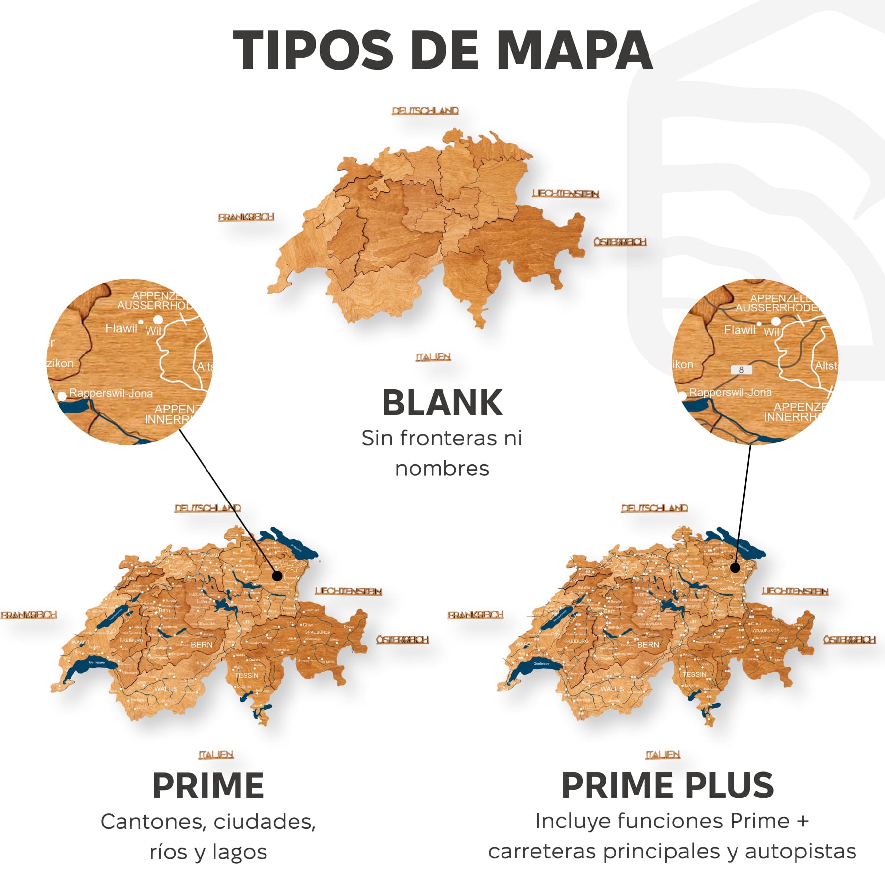 Mapa de Suiza Madera – Oak