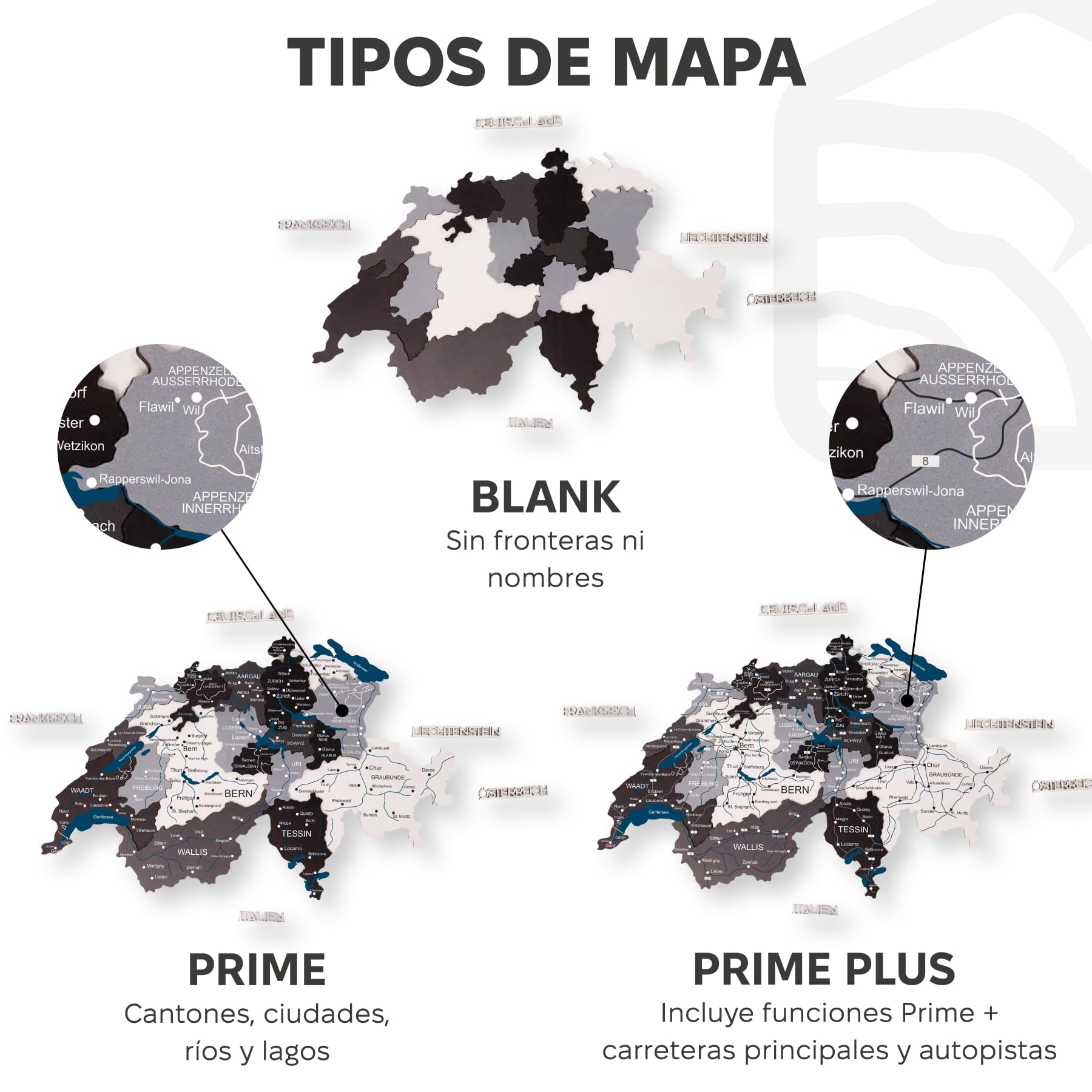 Mapa de Suiza Madera – Nordik