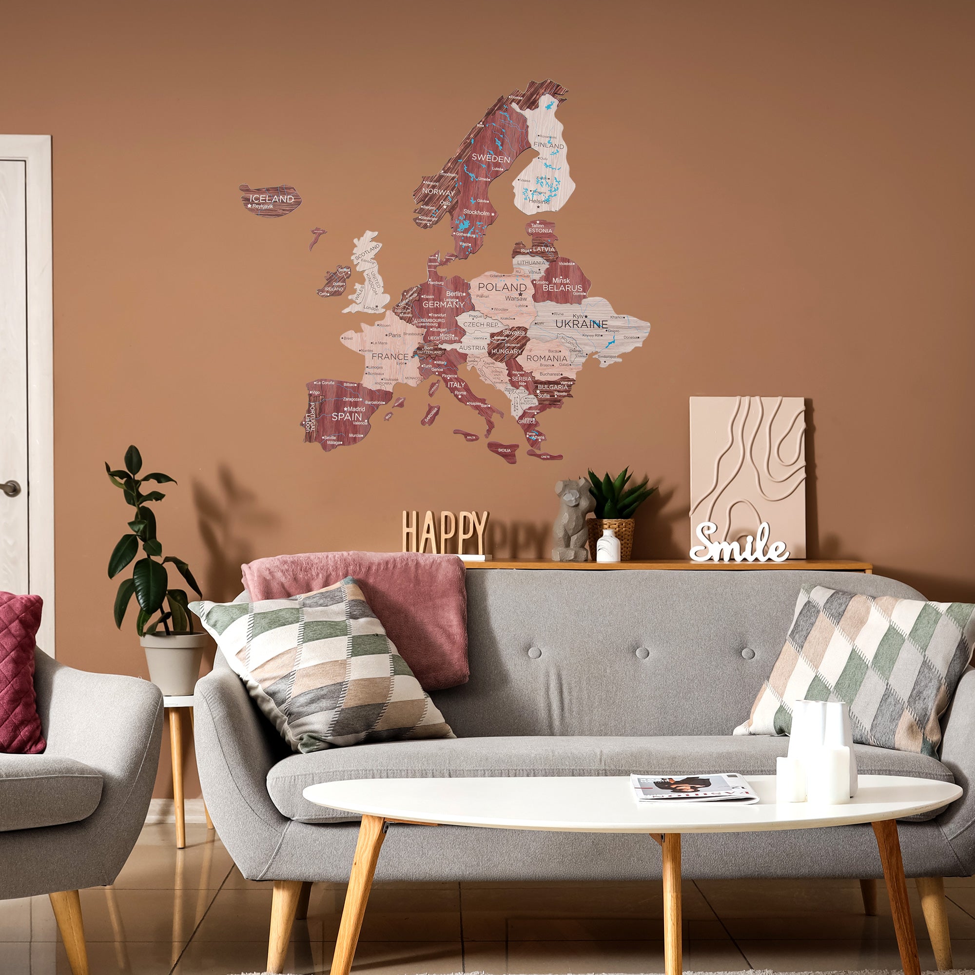 Mapa de Europa 3D de Madera Cappuccino