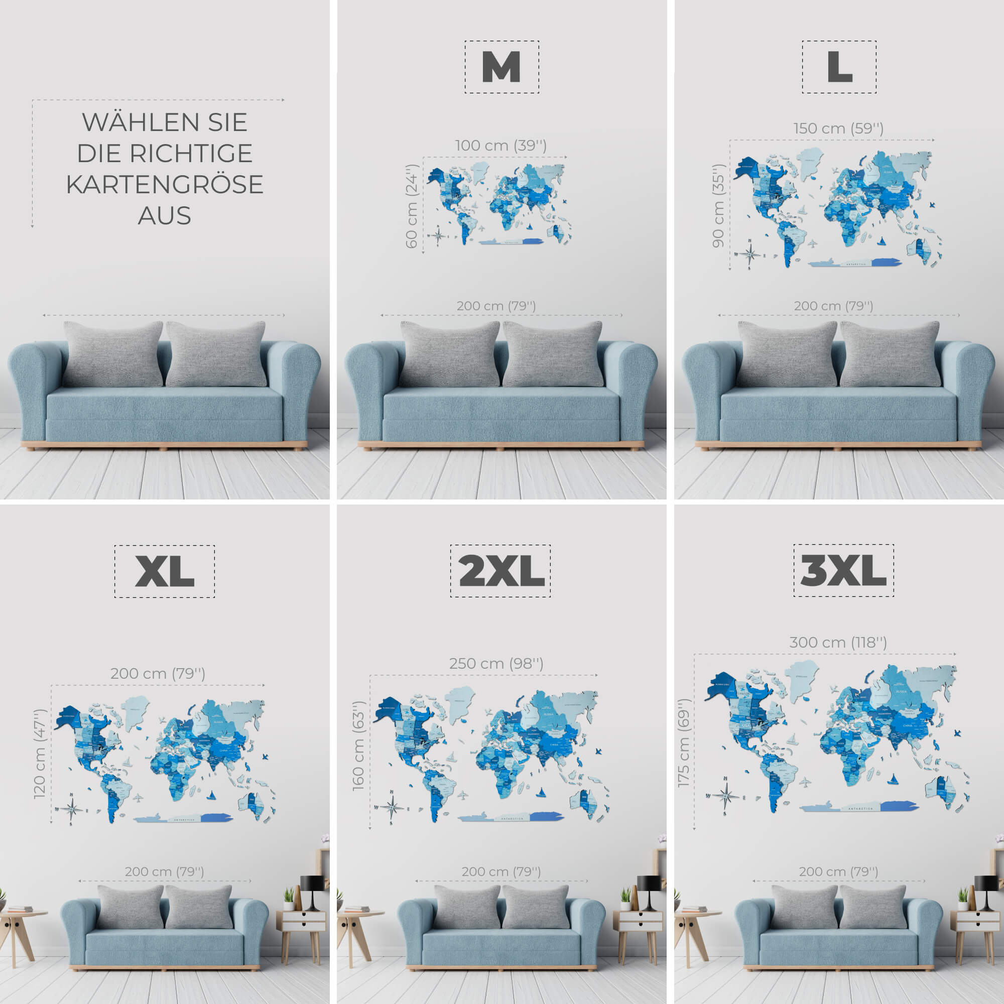 Mapa Mundial 3D Luminoso/Magnético y Colorido de Madera Azure