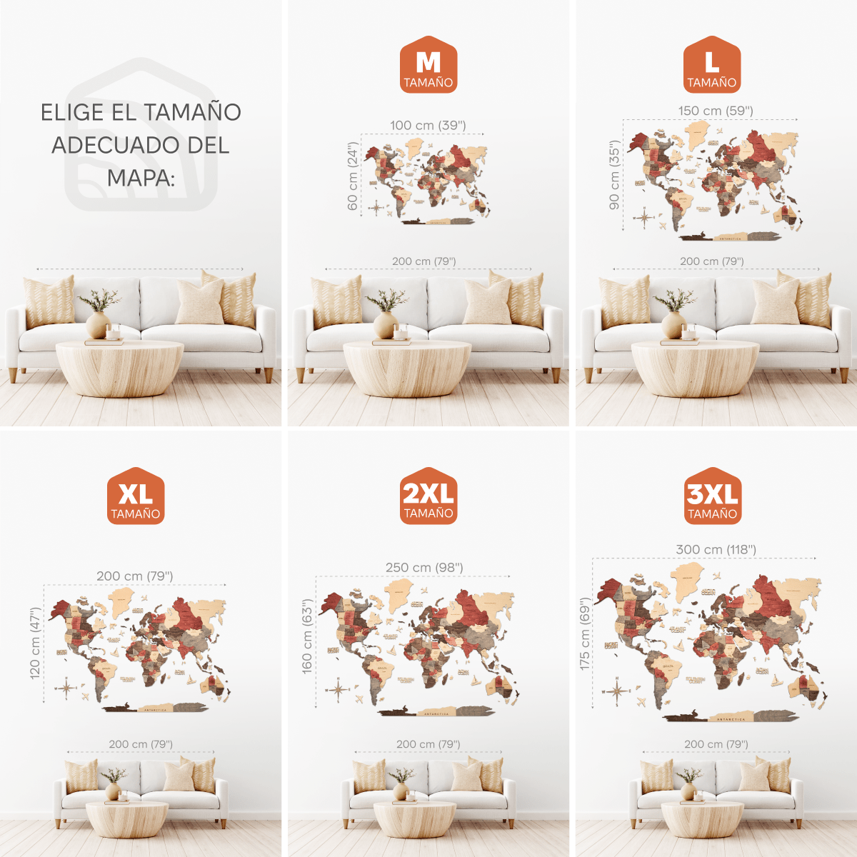 Mapa Mundi 3D de Madera Fusion