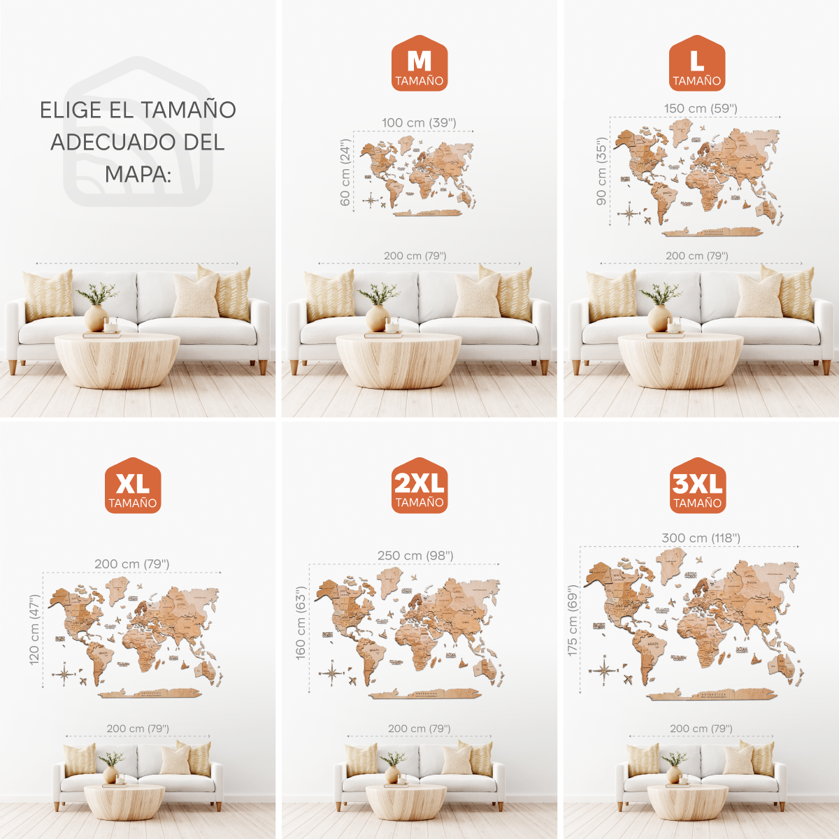 Mapa Mundi 3D de Madera Claro