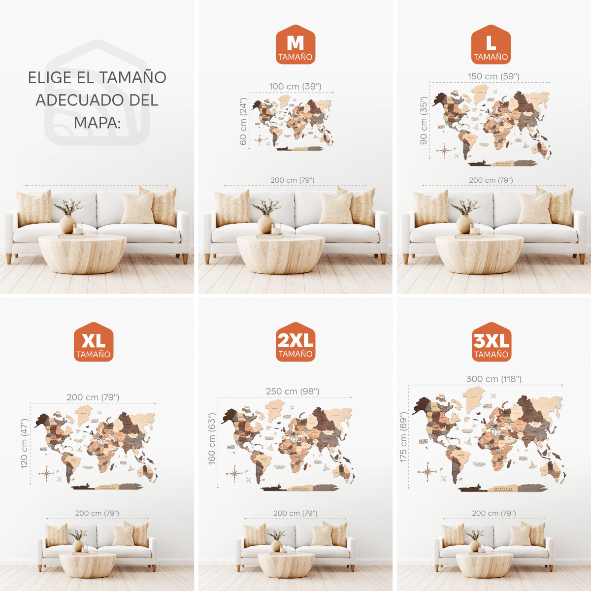 Mapa Mundi 3D de Madera Smokey