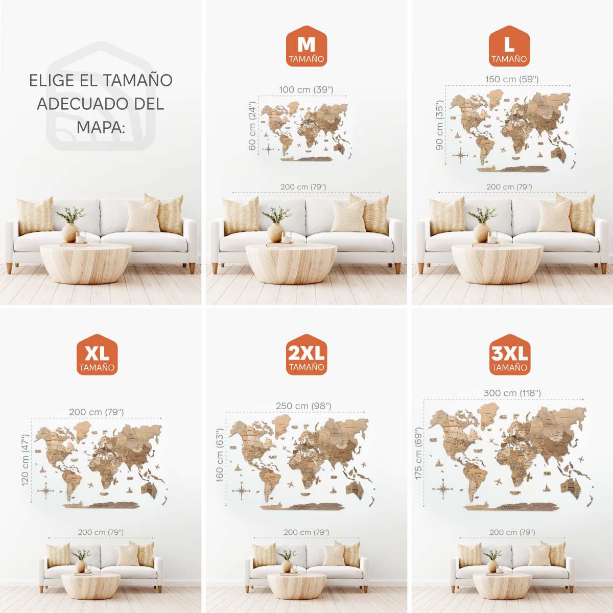 Mapa Mundi 3D de Madera Terra
