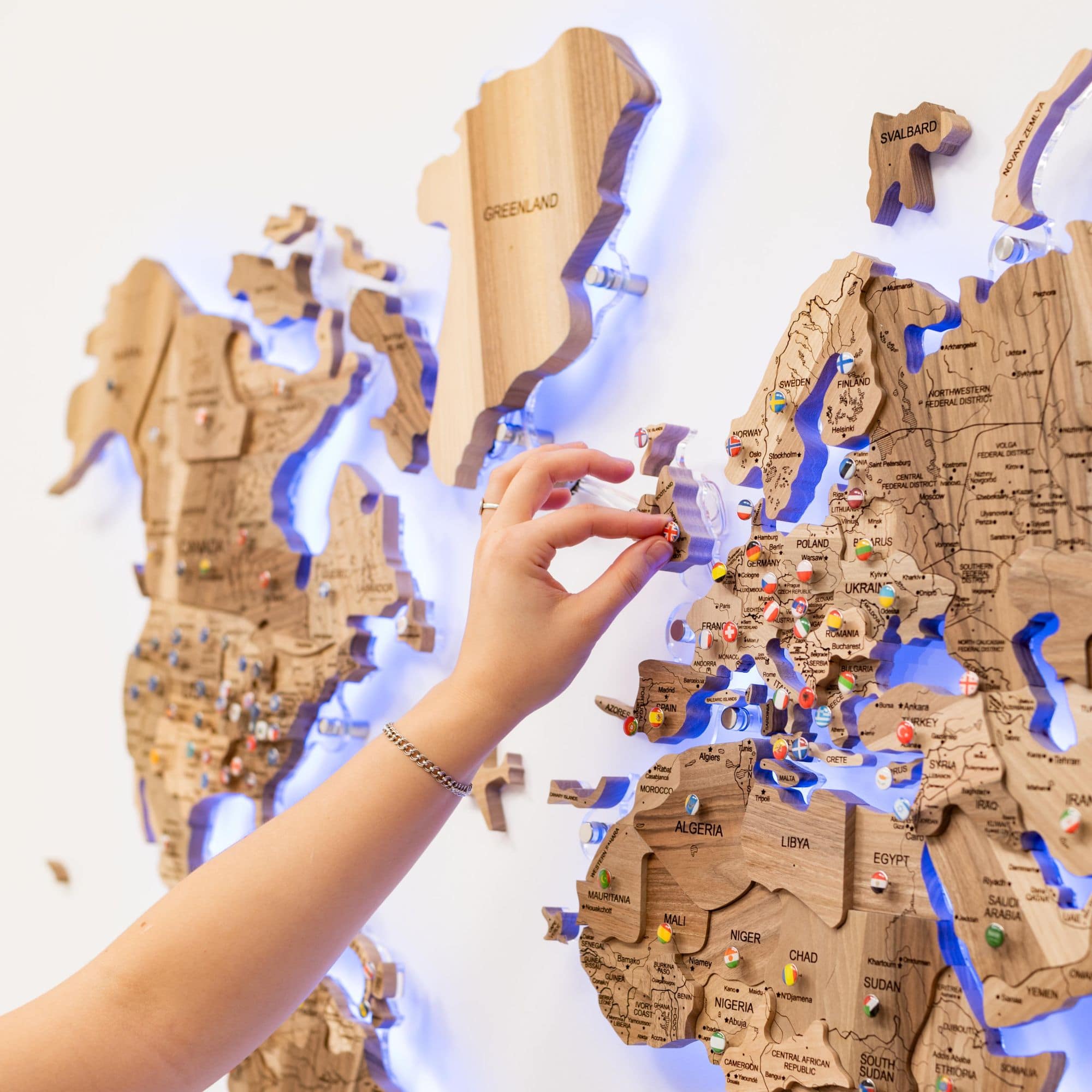 walnut wooden world map