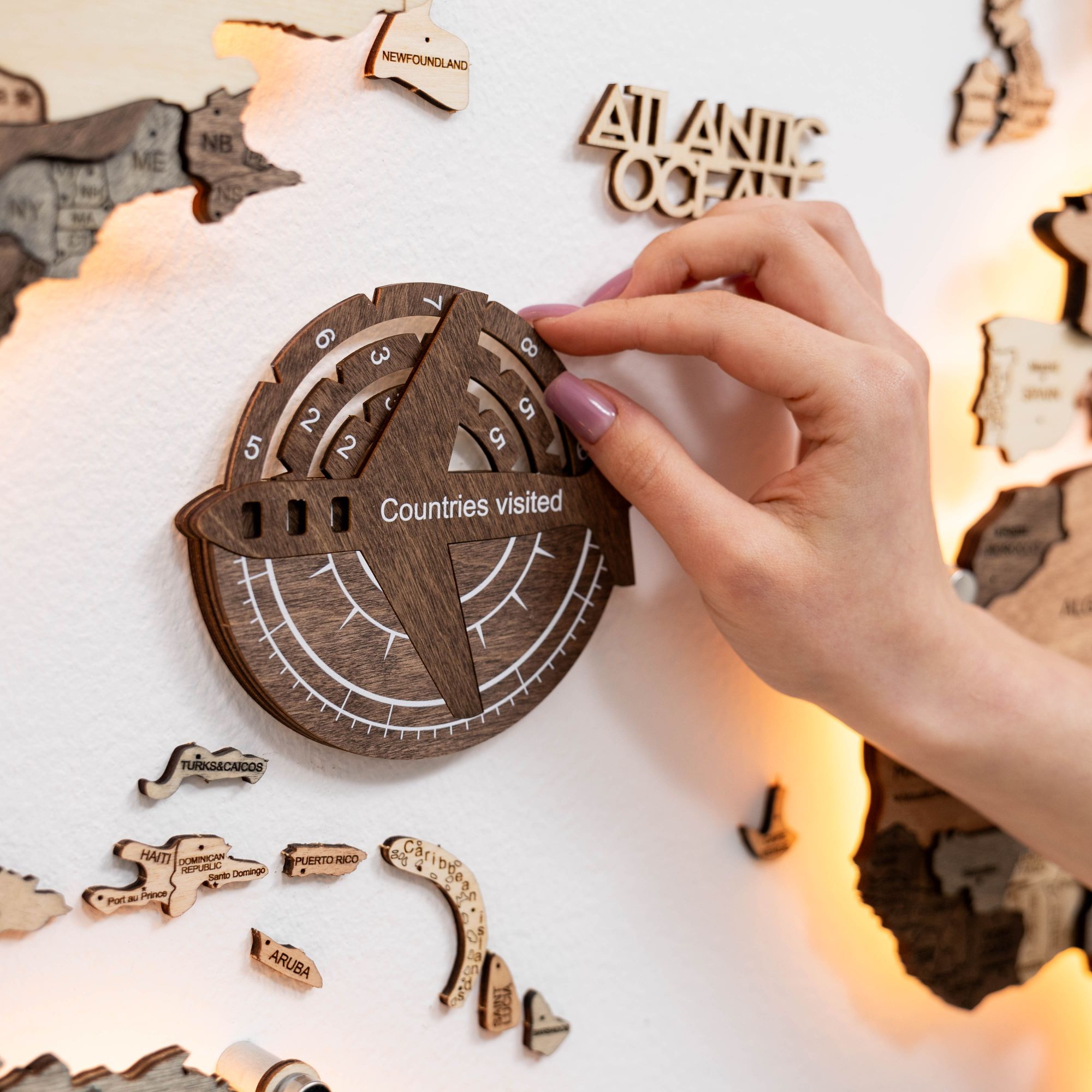 wooden map dark stain