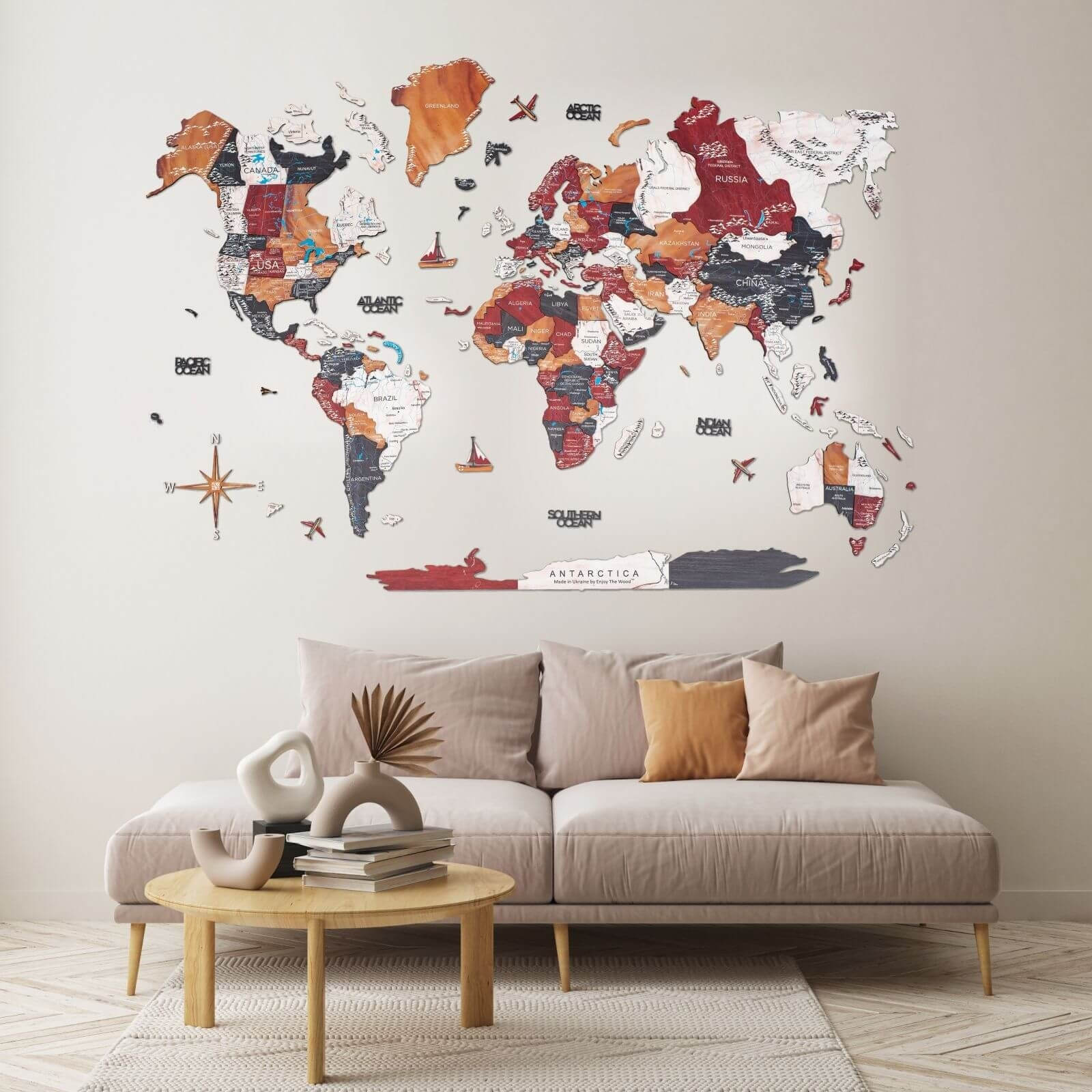 Mapa Mundial 3D de Madera Ónix