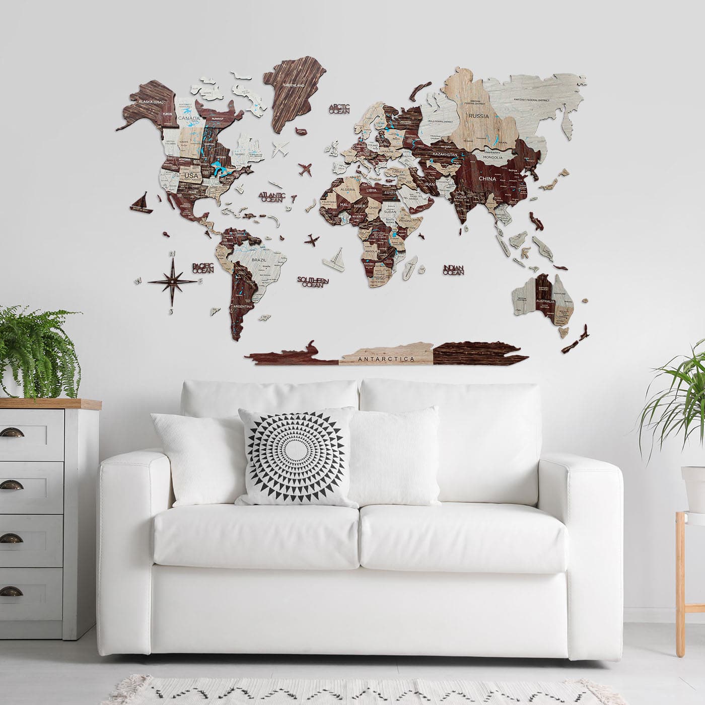 Mapa Mundi de Madera 3D Cappuccino